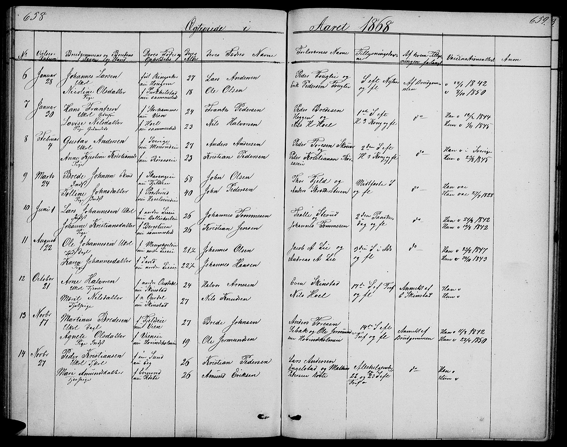 Nes prestekontor, Hedmark, AV/SAH-PREST-020/L/La/L0005: Parish register (copy) no. 5, 1852-1889, p. 658-659