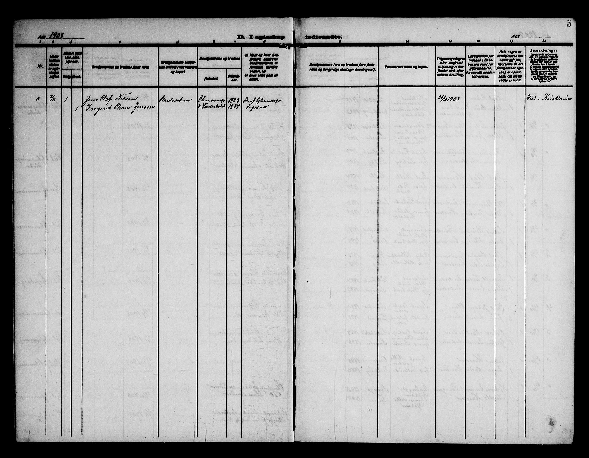 Kråkerøy prestekontor Kirkebøker, AV/SAO-A-10912/G/Ga/L0002: Parish register (copy) no. 2, 1908-1952, p. 5