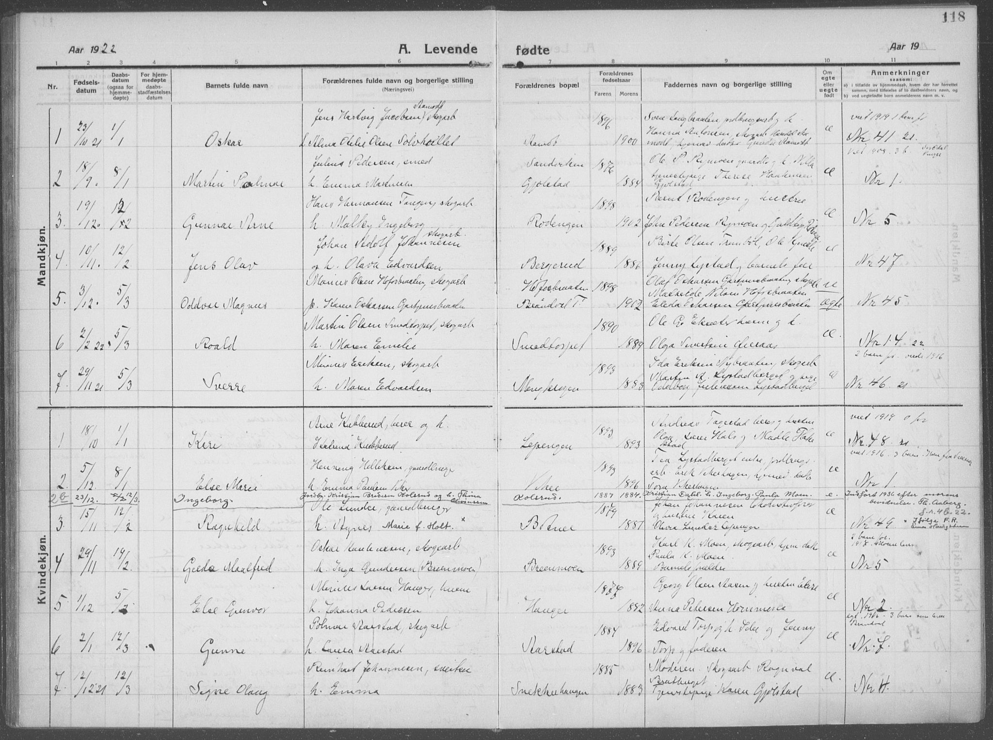 Brandval prestekontor, SAH/PREST-034/H/Ha/Haa/L0004: Parish register (official) no. 4, 1910-1924, p. 118