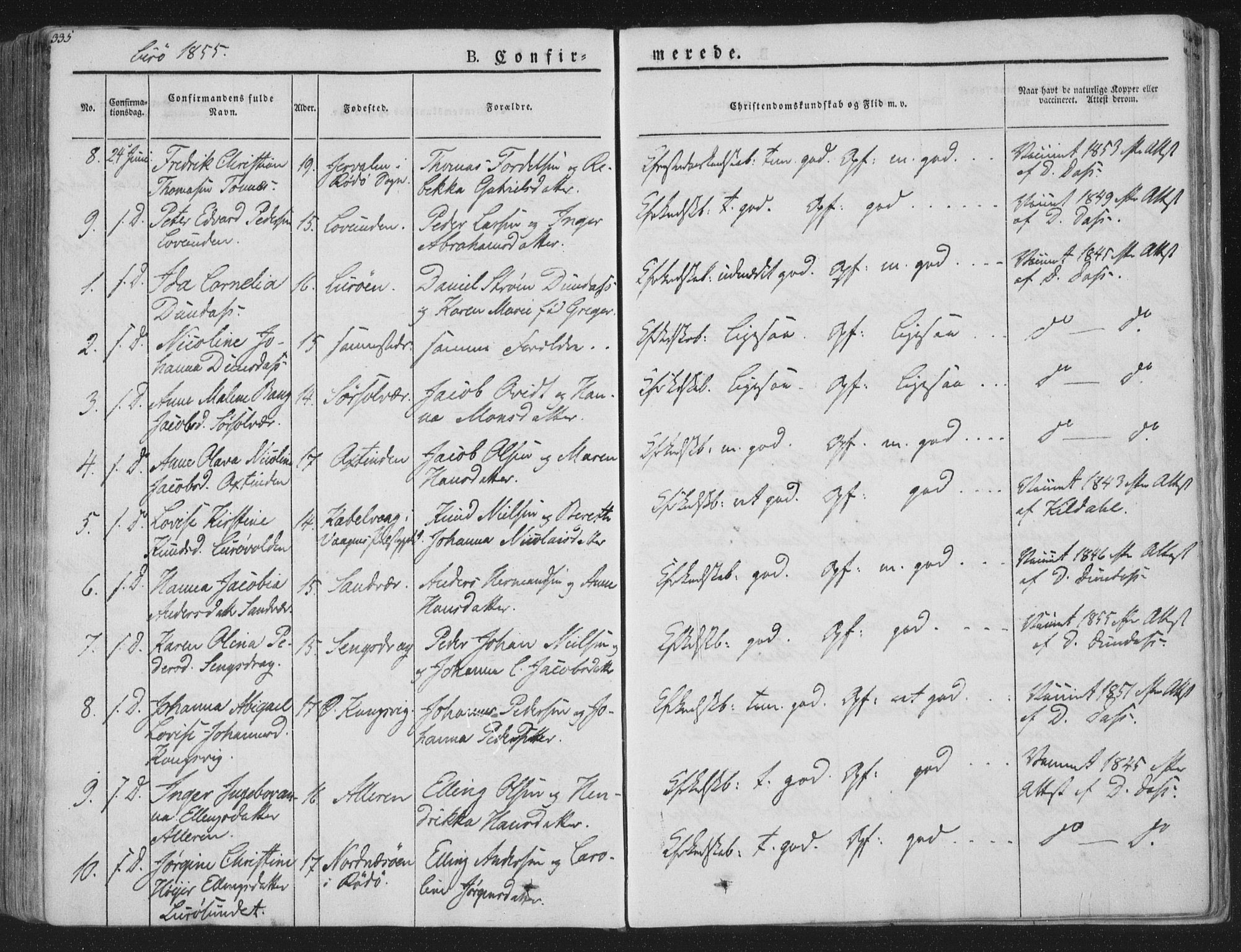 Ministerialprotokoller, klokkerbøker og fødselsregistre - Nordland, AV/SAT-A-1459/839/L0565: Parish register (official) no. 839A02, 1825-1862, p. 335