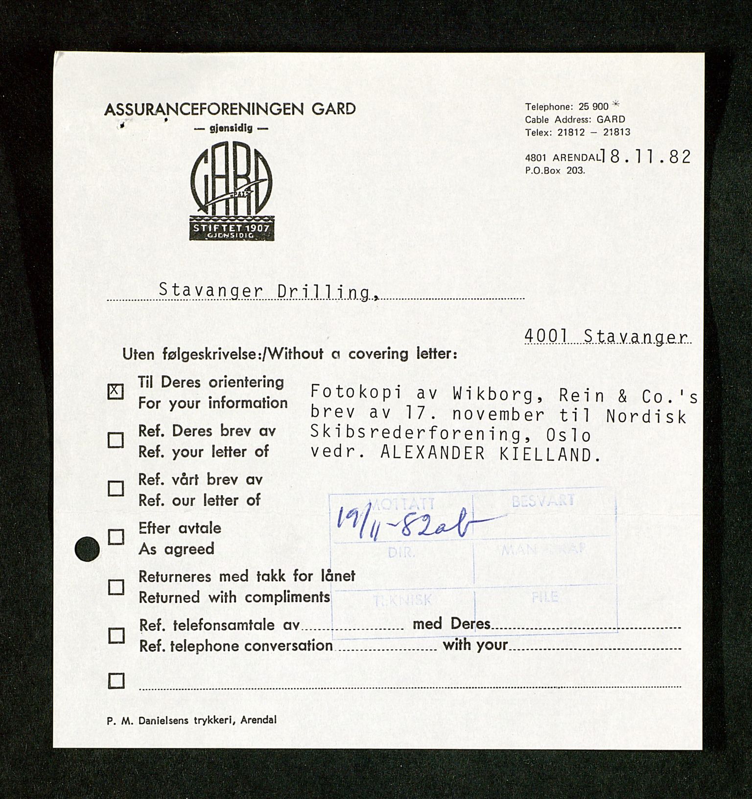 Pa 1503 - Stavanger Drilling AS, AV/SAST-A-101906/Da/L0017: Alexander L. Kielland - Saks- og korrespondansearkiv, 1981-1984, p. 34