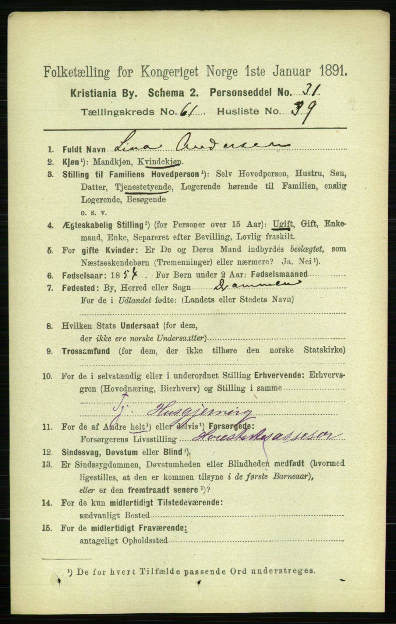 RA, 1891 census for 0301 Kristiania, 1891, p. 32932