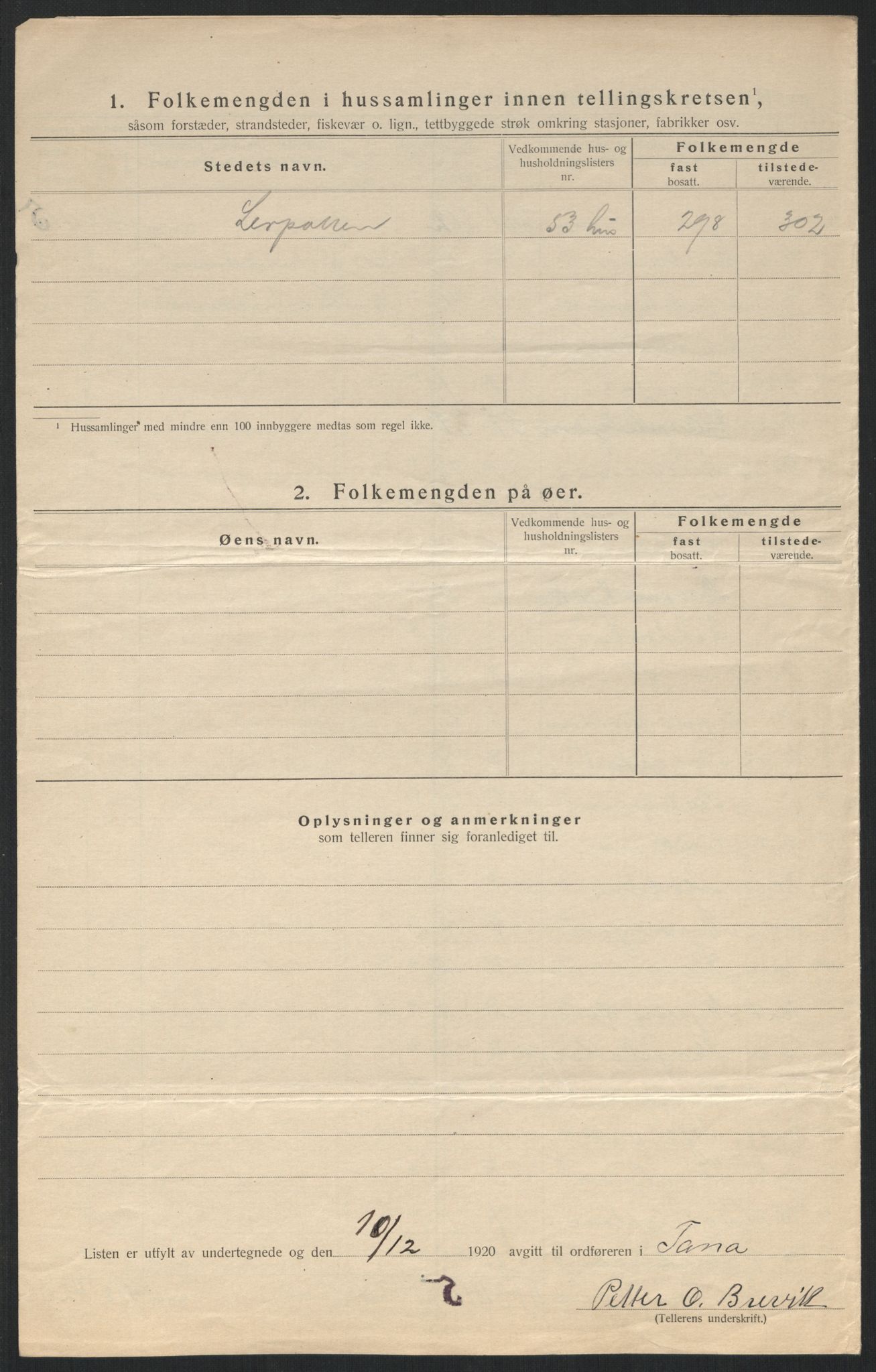 SATØ, 1920 census for Tana, 1920, p. 8