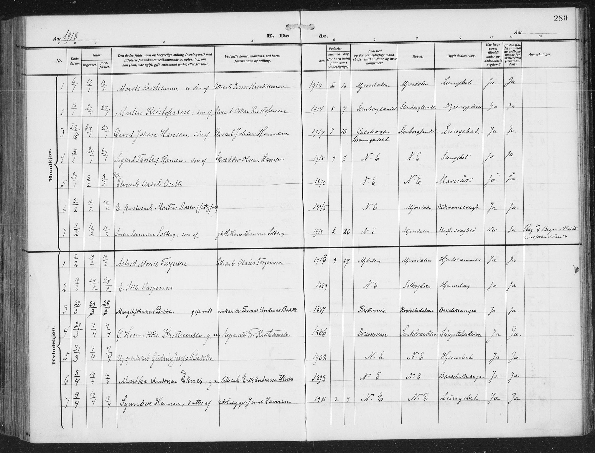 Nedre Eiker kirkebøker, SAKO/A-612/F/Fa/L0007: Parish register (official) no. 7, 1912-1918, p. 280