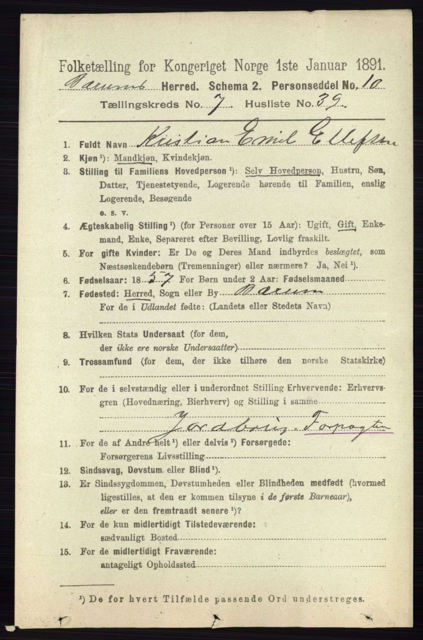 RA, 1891 census for 0219 Bærum, 1891, p. 4429