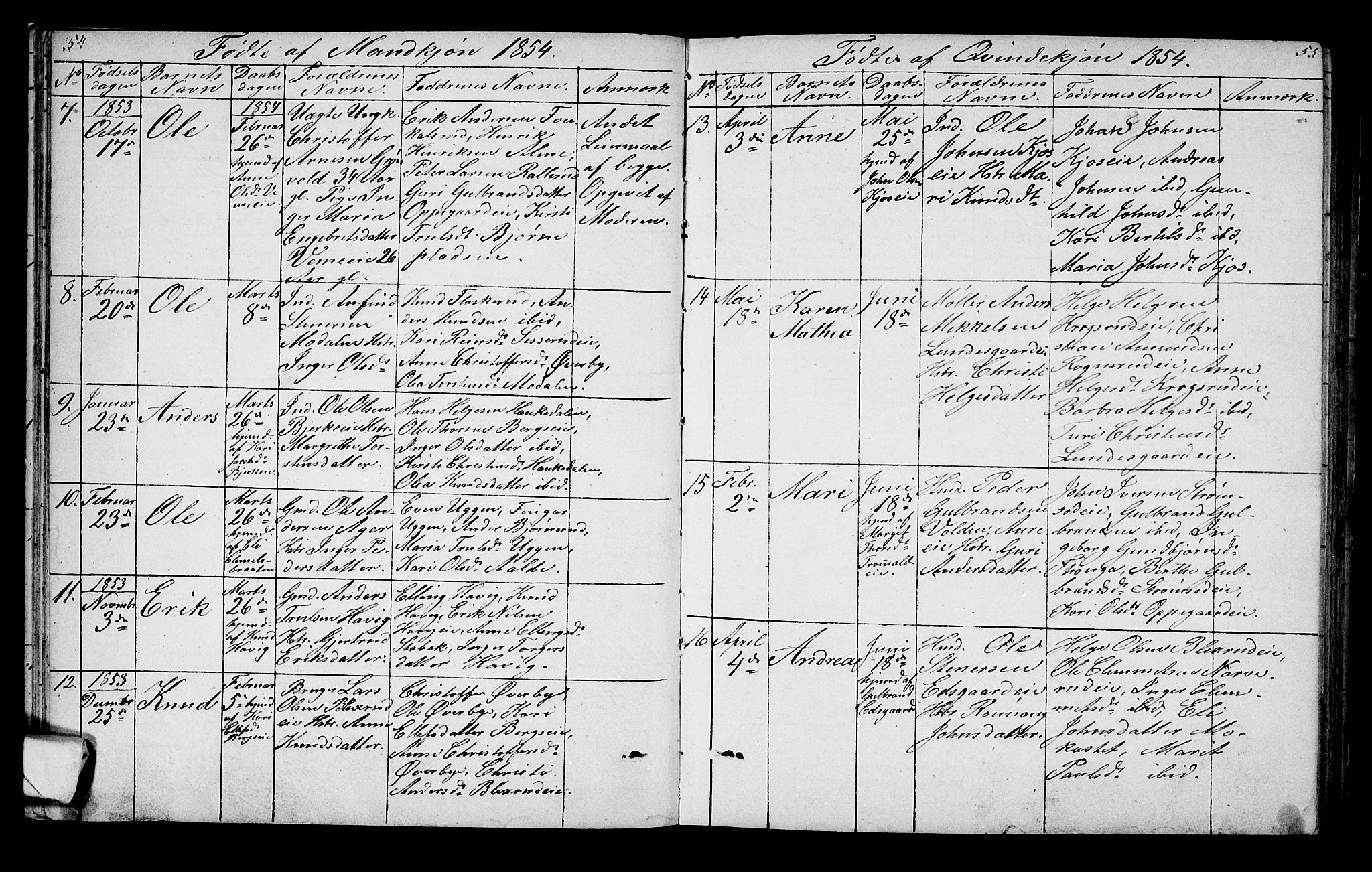 Lunder kirkebøker, SAKO/A-629/G/Ga/L0002: Parish register (copy) no. I 2, 1849-1868, p. 54-55
