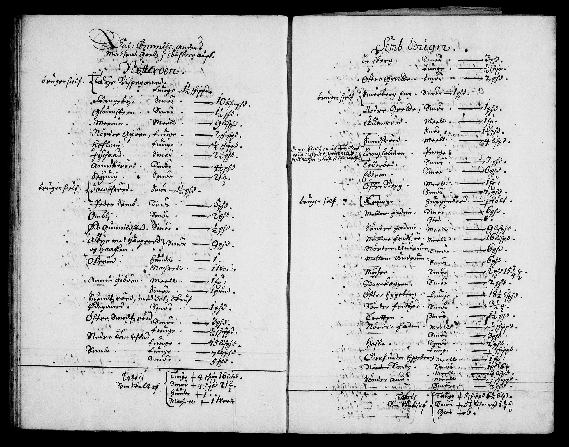 Rentekammeret inntil 1814, Realistisk ordnet avdeling, AV/RA-EA-4070/N/Na/L0003/0002: [XI h]: Tønsbergs amt og Larvik grevskaps jordebøker: / (B) Odelsskatt av jord som greven selv ikke besitter eller bruker., 1674