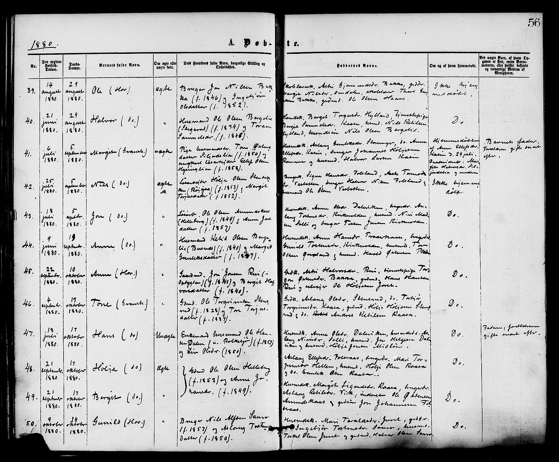 Gransherad kirkebøker, SAKO/A-267/F/Fa/L0004: Parish register (official) no. I 4, 1871-1886, p. 56