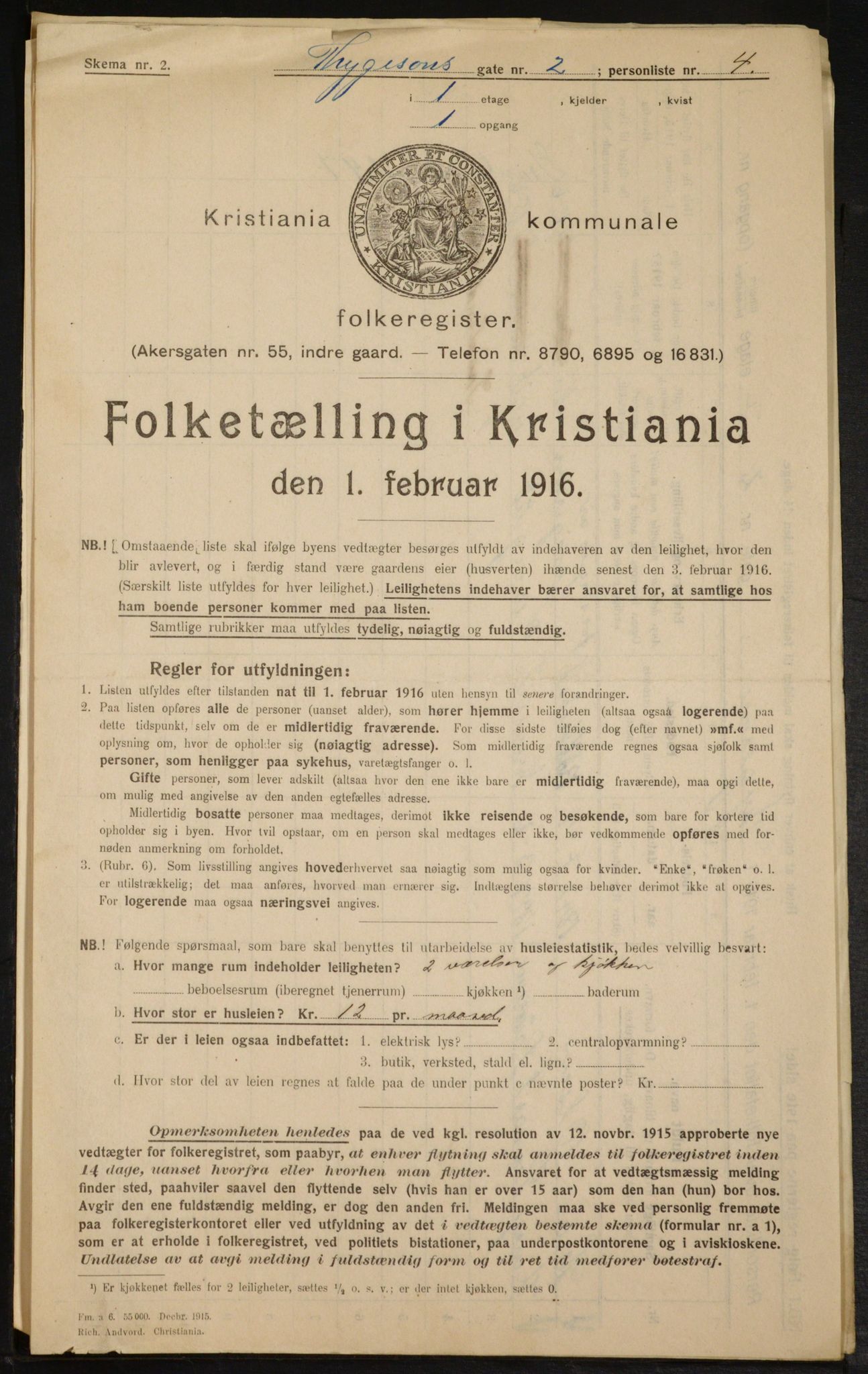 OBA, Municipal Census 1916 for Kristiania, 1916, p. 114605