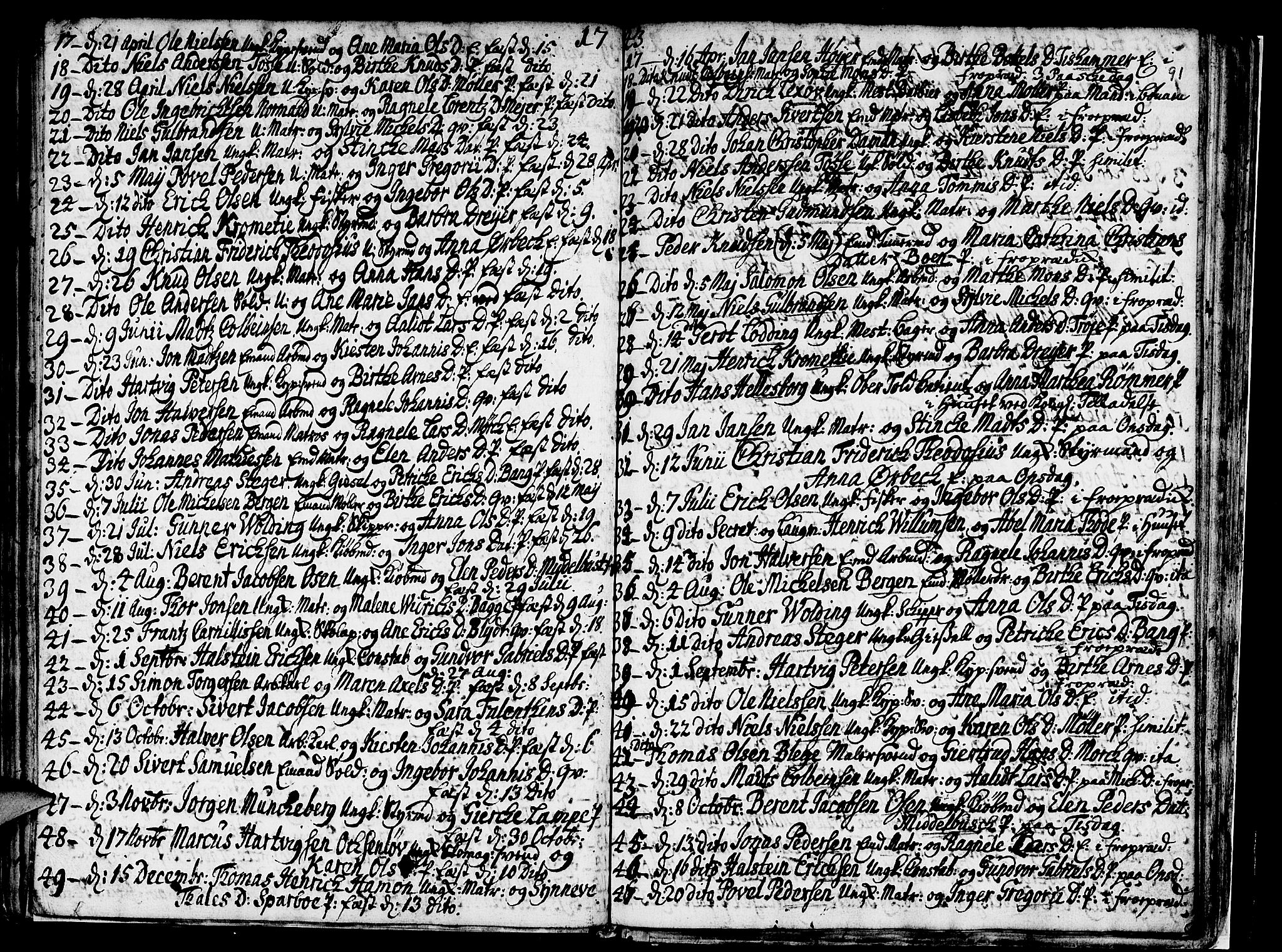 Nykirken Sokneprestembete, AV/SAB-A-77101/H/Haa/L0007: Parish register (official) no. A 7, 1719-1781, p. 91