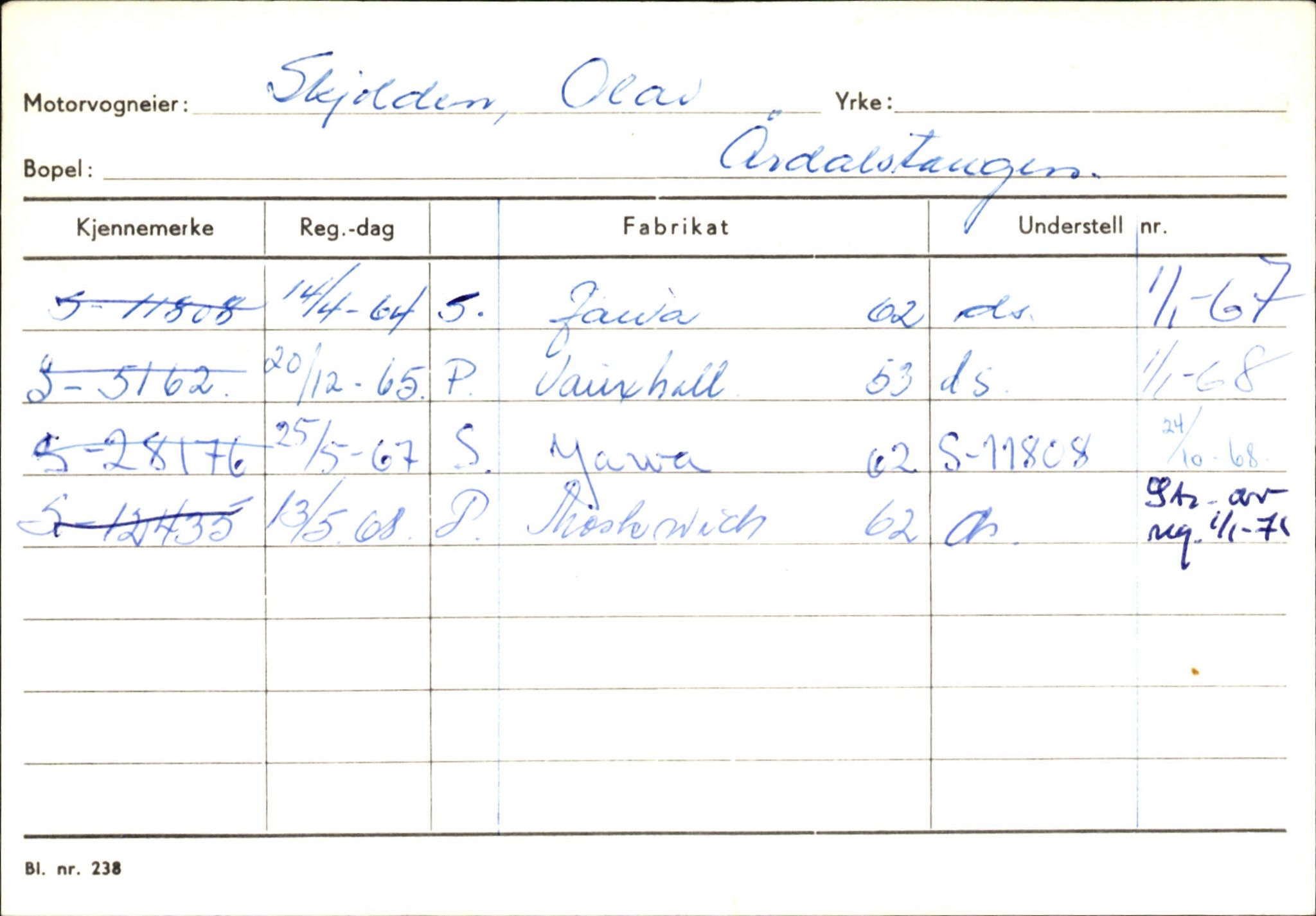 Statens vegvesen, Sogn og Fjordane vegkontor, AV/SAB-A-5301/4/F/L0146: Registerkort Årdal R-Å samt diverse kort, 1945-1975, p. 378