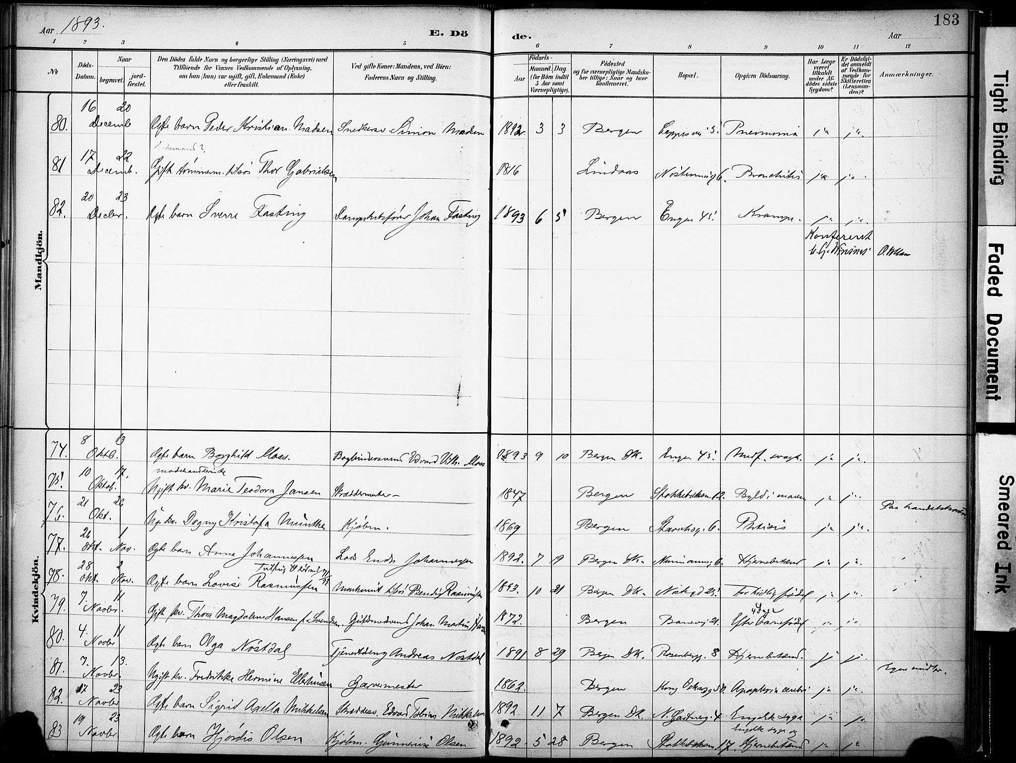 Domkirken sokneprestembete, AV/SAB-A-74801/H/Haa/L0043: Parish register (official) no. E 5, 1882-1904, p. 183