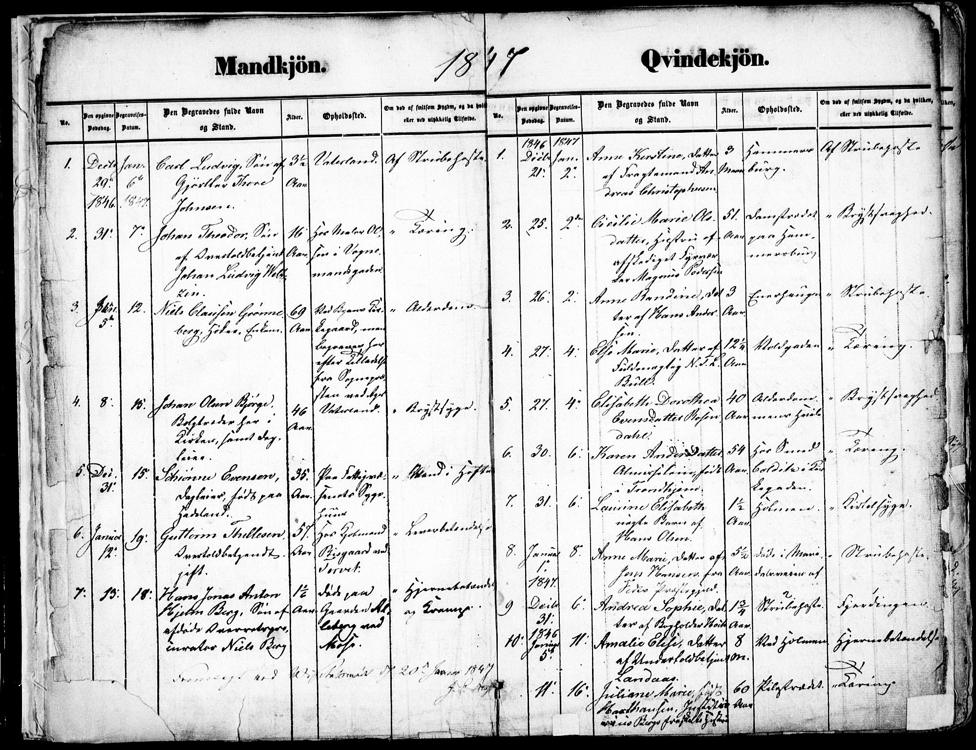 Oslo domkirke Kirkebøker, SAO/A-10752/F/Fa/L0025: Parish register (official) no. 25, 1847-1867, p. 1-2