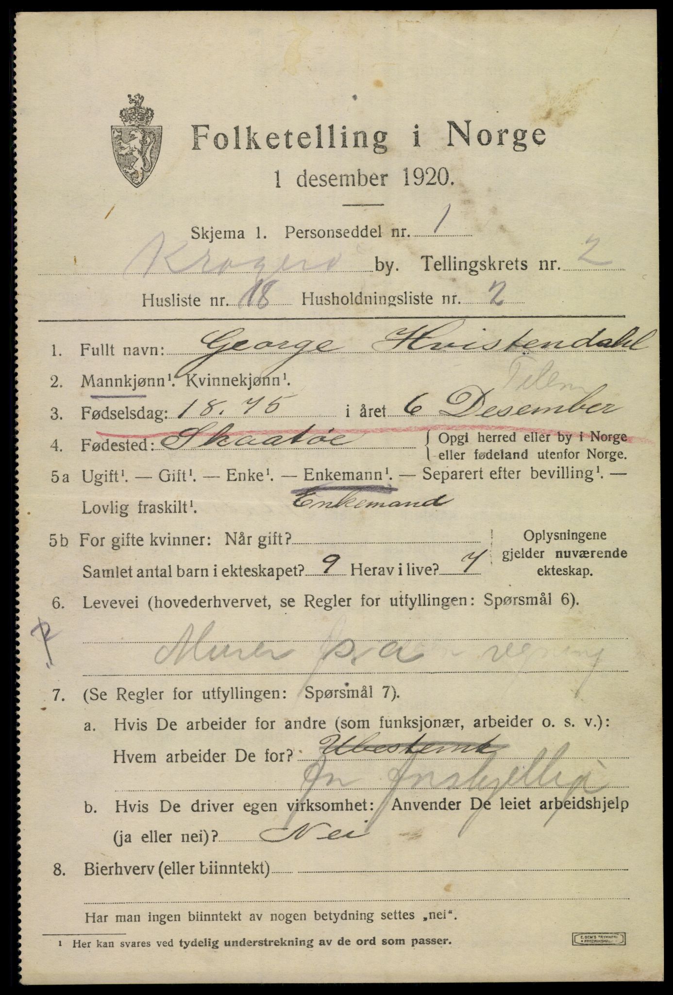 SAKO, 1920 census for Kragerø, 1920, p. 5555