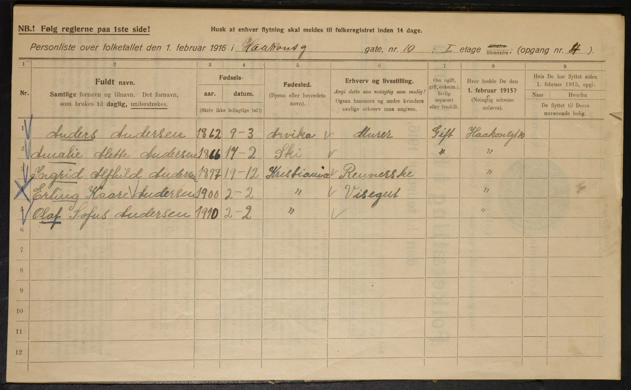 OBA, Municipal Census 1916 for Kristiania, 1916, p. 43384