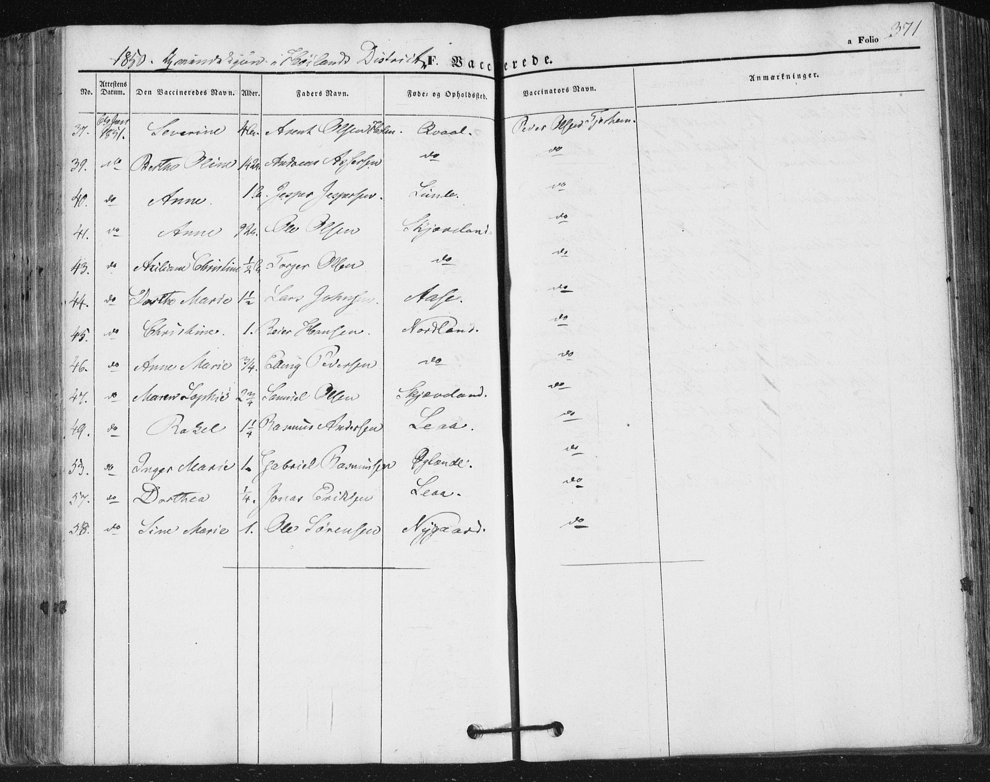 Høyland sokneprestkontor, SAST/A-101799/001/30BA/L0008: Parish register (official) no. A 8, 1841-1856, p. 371