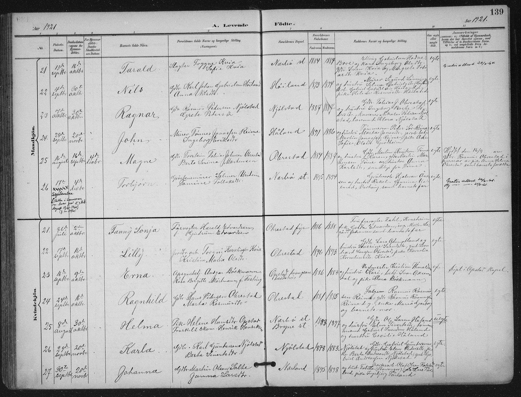 Hå sokneprestkontor, AV/SAST-A-101801/002/B/L0001: Parish register (official) no. A 11, 1897-1924, p. 139