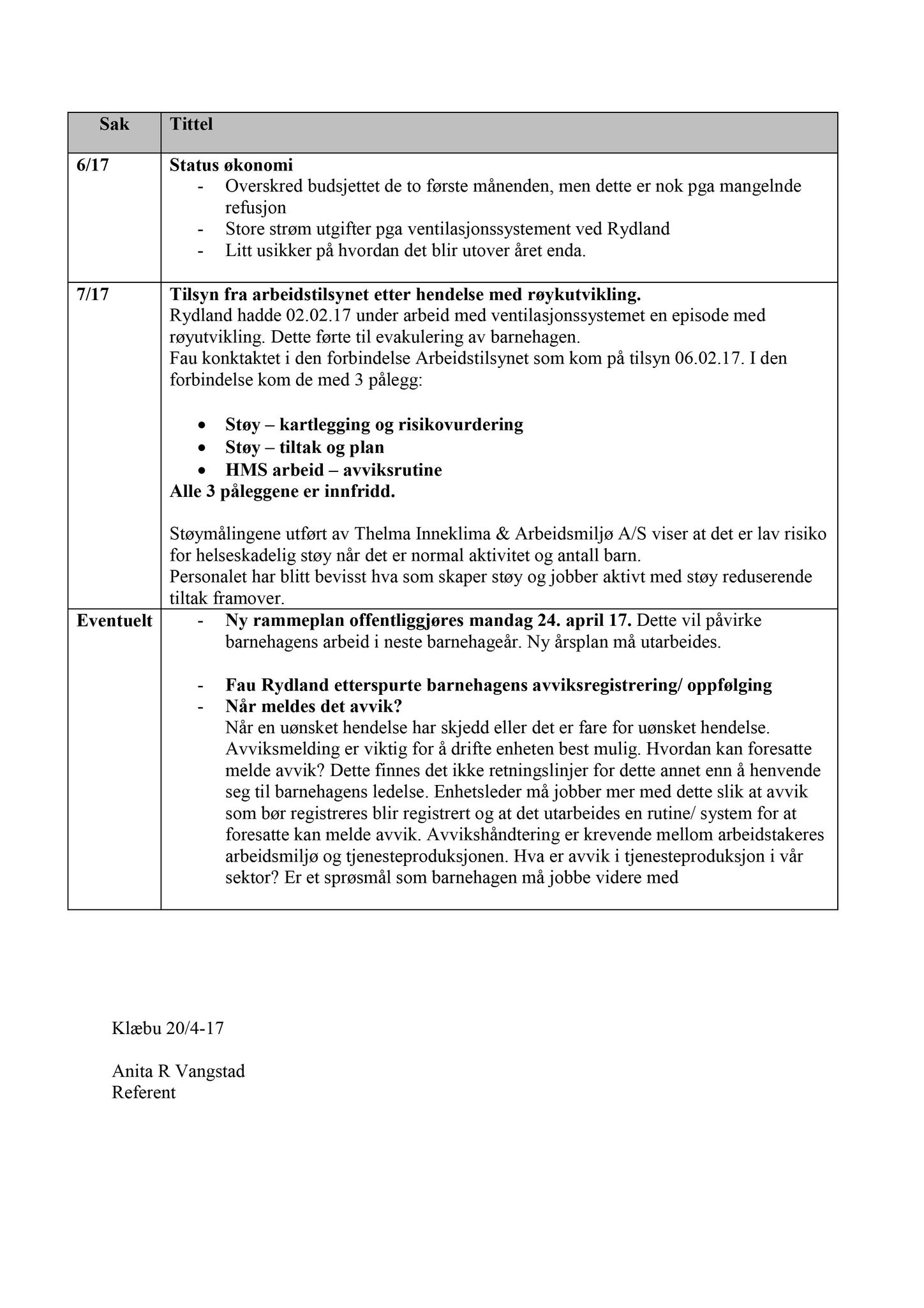 Klæbu Kommune, TRKO/KK/12-SU/L004: Samarbeidsutvalgene skoler og barnehager - Møteoversikt, 2017, p. 3