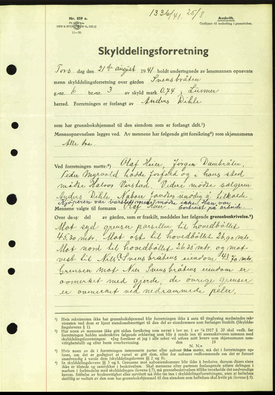 Hadeland og Land tingrett, SAH/TING-010/H/Hb/Hbb/L0081: Mortgage book no. A81, 1941-1941, Diary no: : 1336/1941