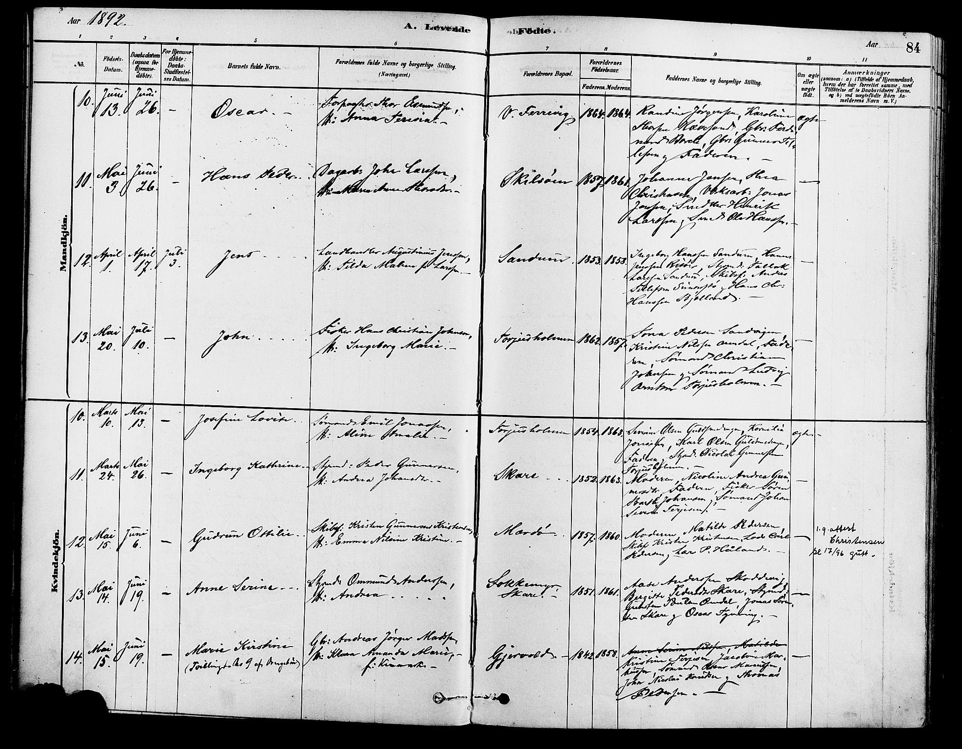 Tromøy sokneprestkontor, AV/SAK-1111-0041/F/Fa/L0009: Parish register (official) no. A 9, 1878-1896, p. 84