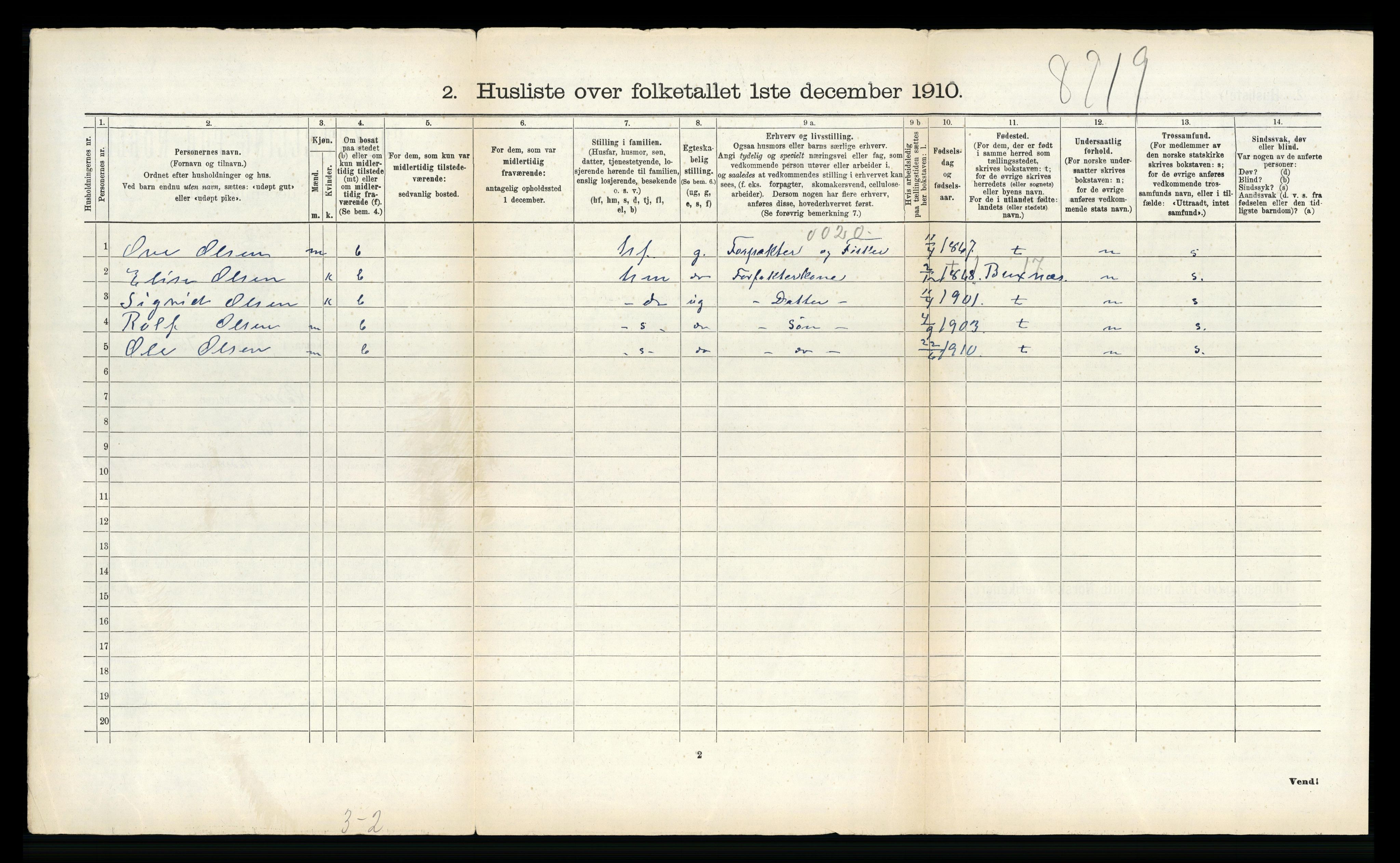 RA, 1910 census for Hadsel, 1910, p. 1488