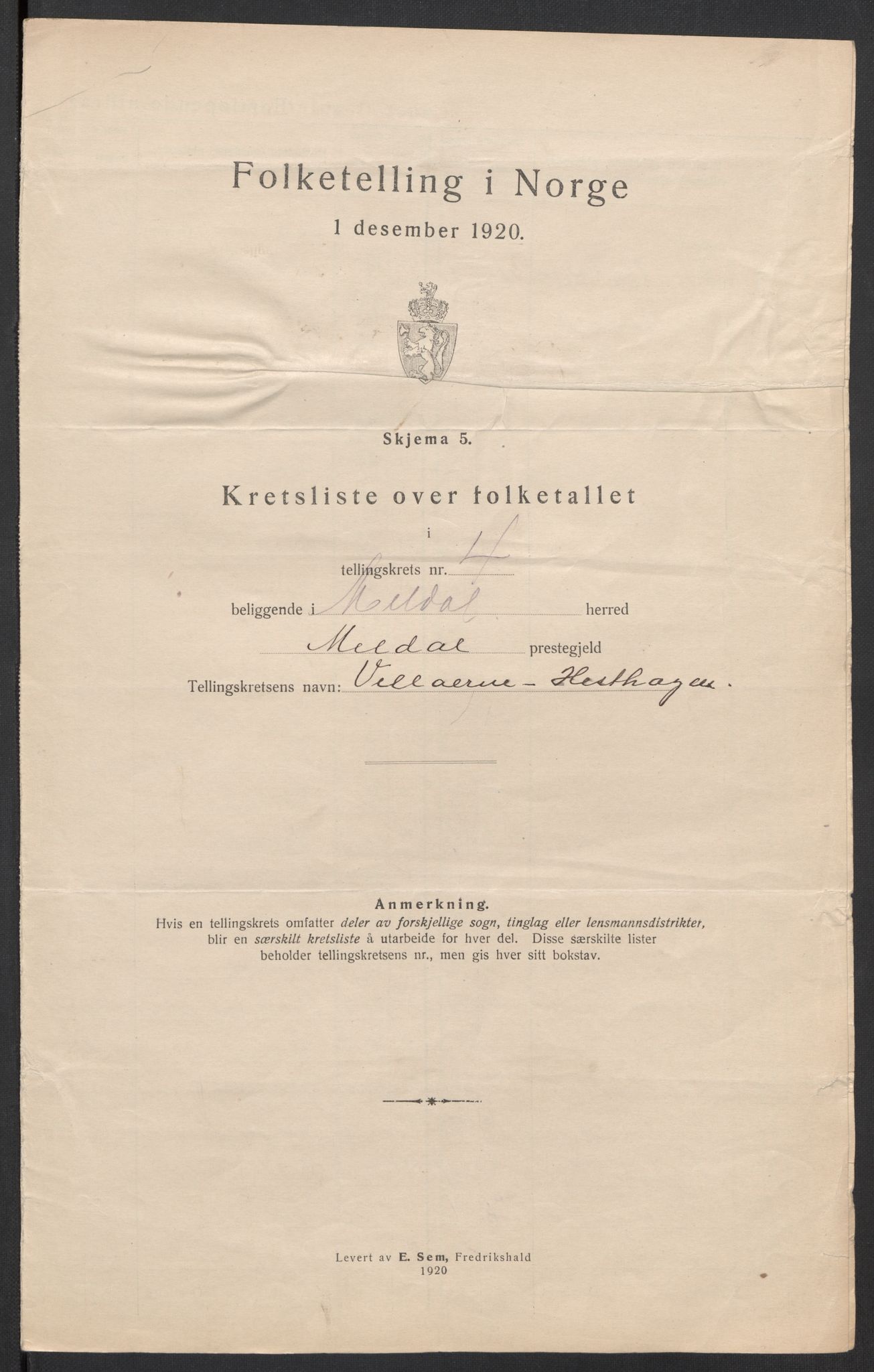 SAT, 1920 census for Meldal, 1920, p. 16