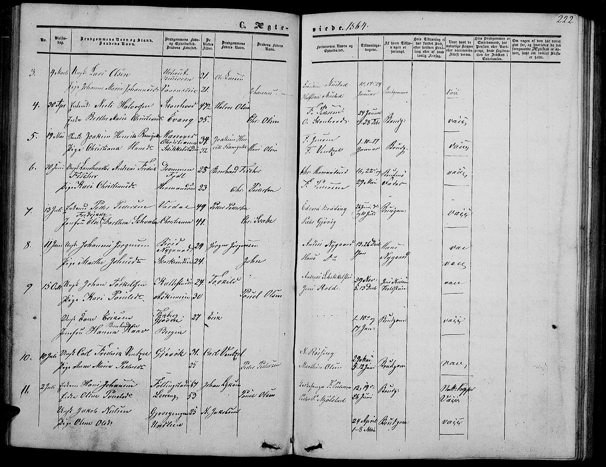 Vardal prestekontor, SAH/PREST-100/H/Ha/Hab/L0005: Parish register (copy) no. 5, 1854-1868, p. 222