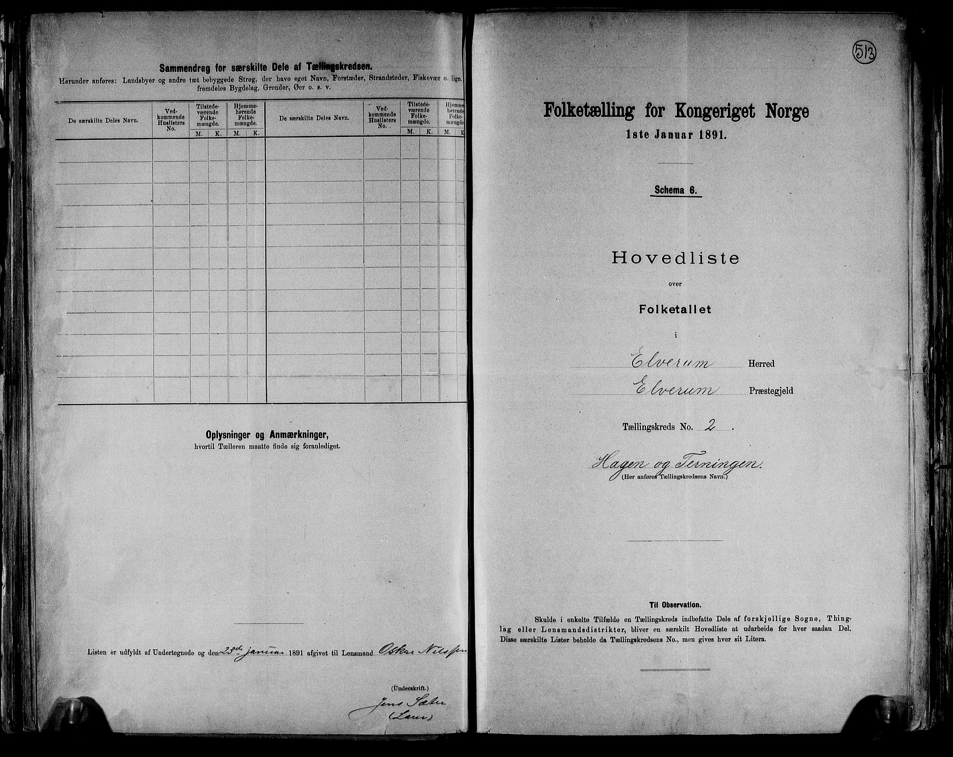 RA, 1891 census for 0427 Elverum, 1891, p. 8