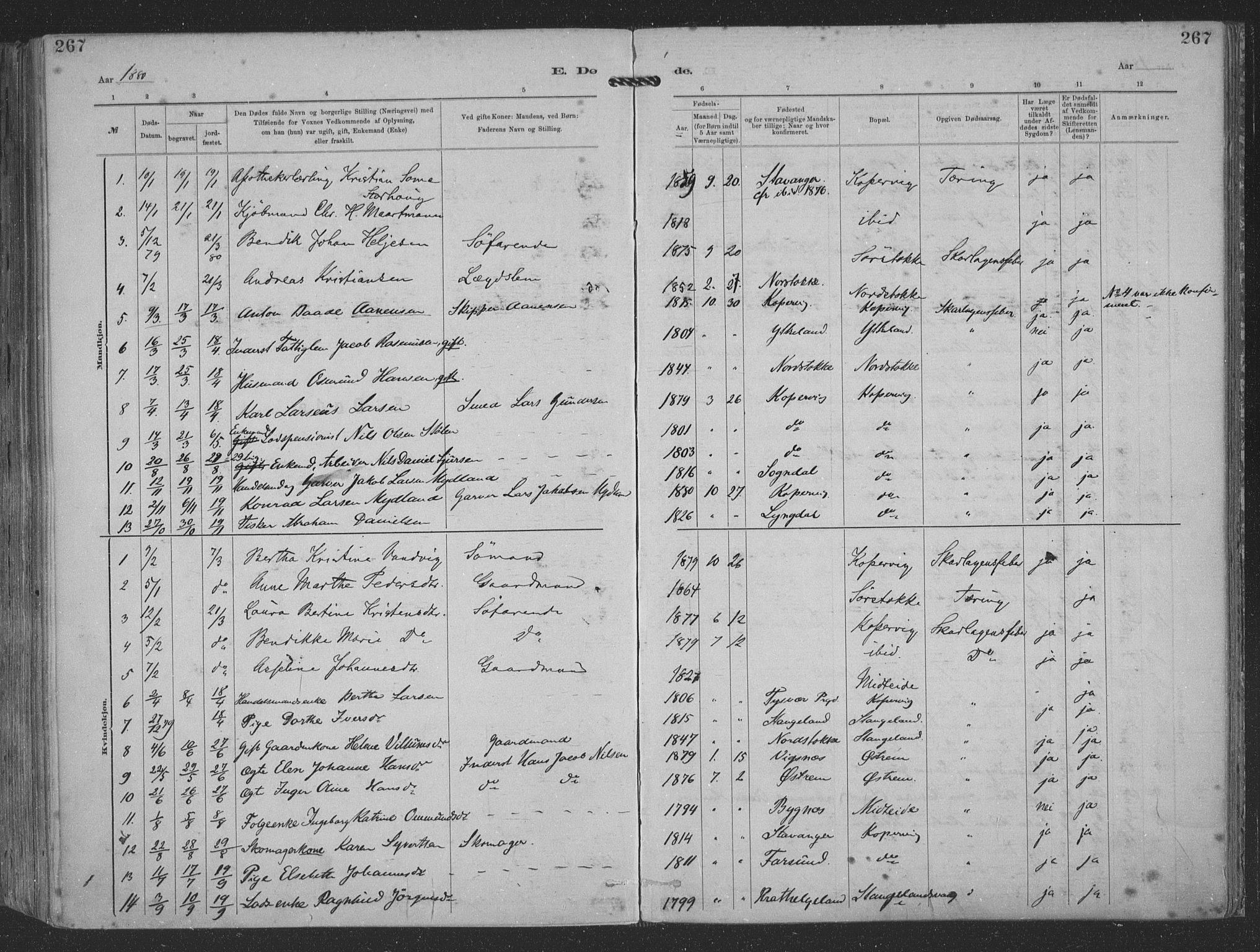 Kopervik sokneprestkontor, SAST/A-101850/H/Ha/Haa/L0001: Parish register (official) no. A 1, 1880-1919, p. 267