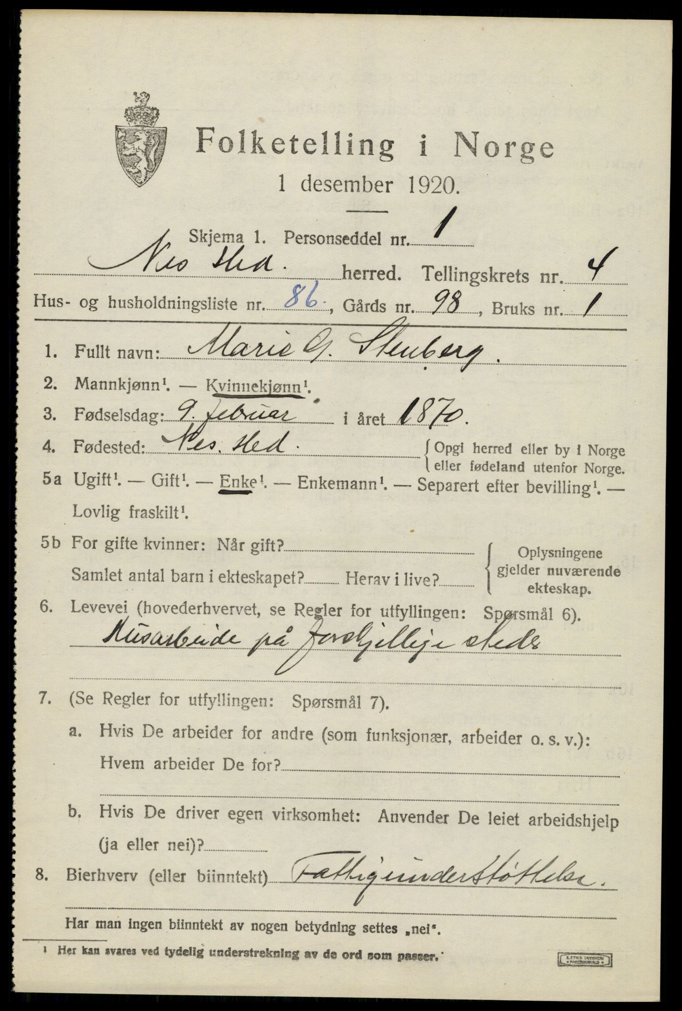 SAH, 1920 census for Nes (Hedmark), 1920, p. 6554