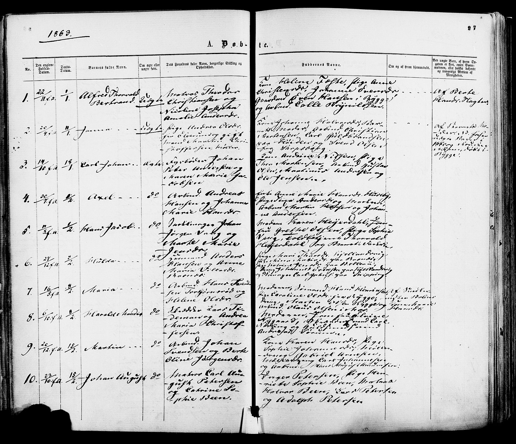 Moss prestekontor Kirkebøker, AV/SAO-A-2003/F/Fa/L0009: Parish register (official) no. I 9, 1861-1869, p. 27