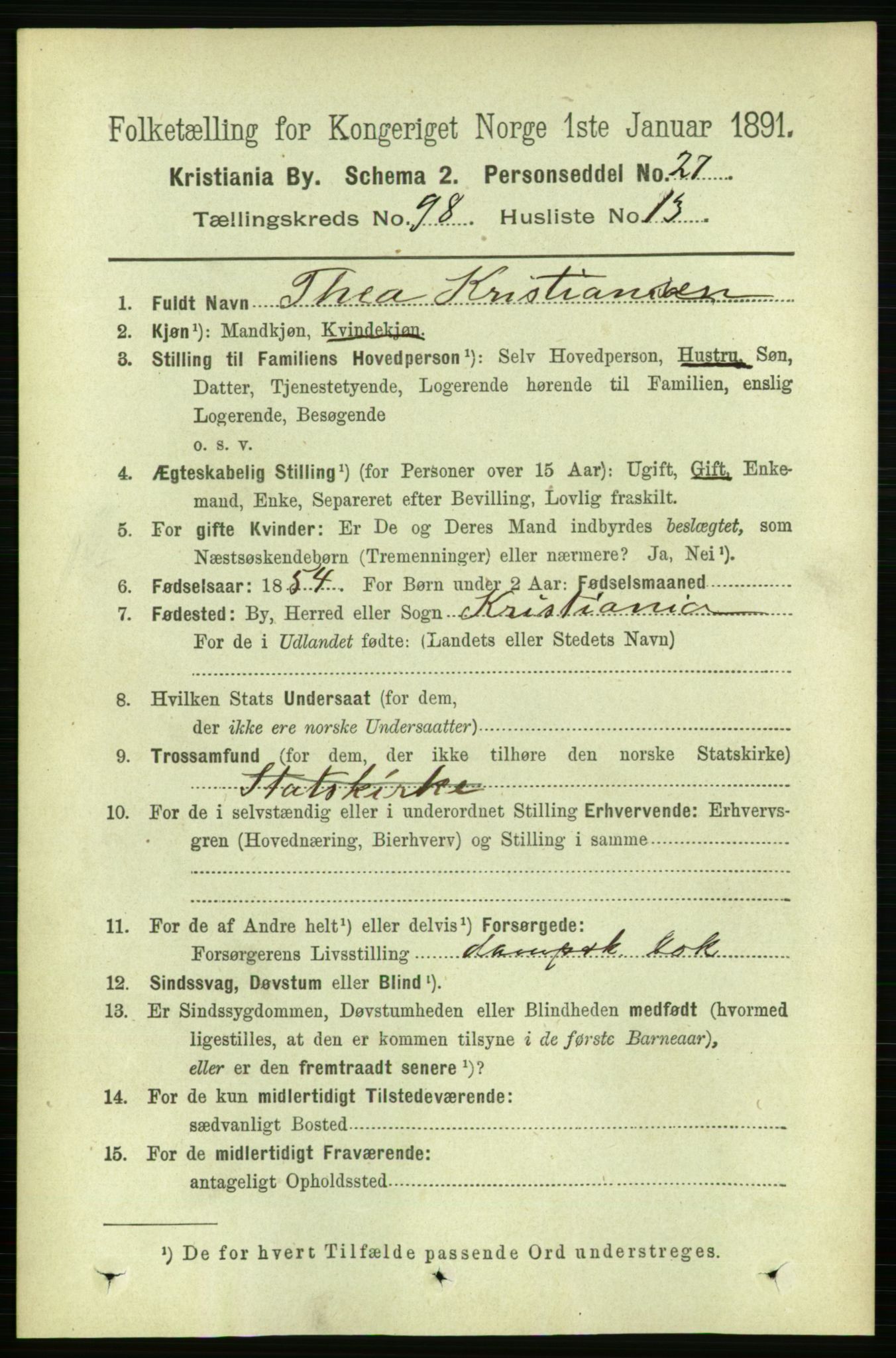 RA, 1891 census for 0301 Kristiania, 1891, p. 48047