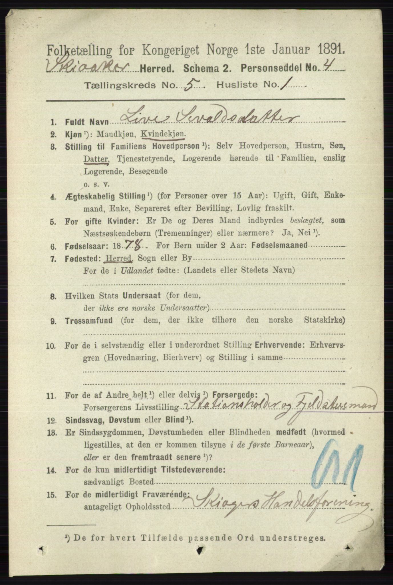 RA, 1891 census for 0513 Skjåk, 1891, p. 1619