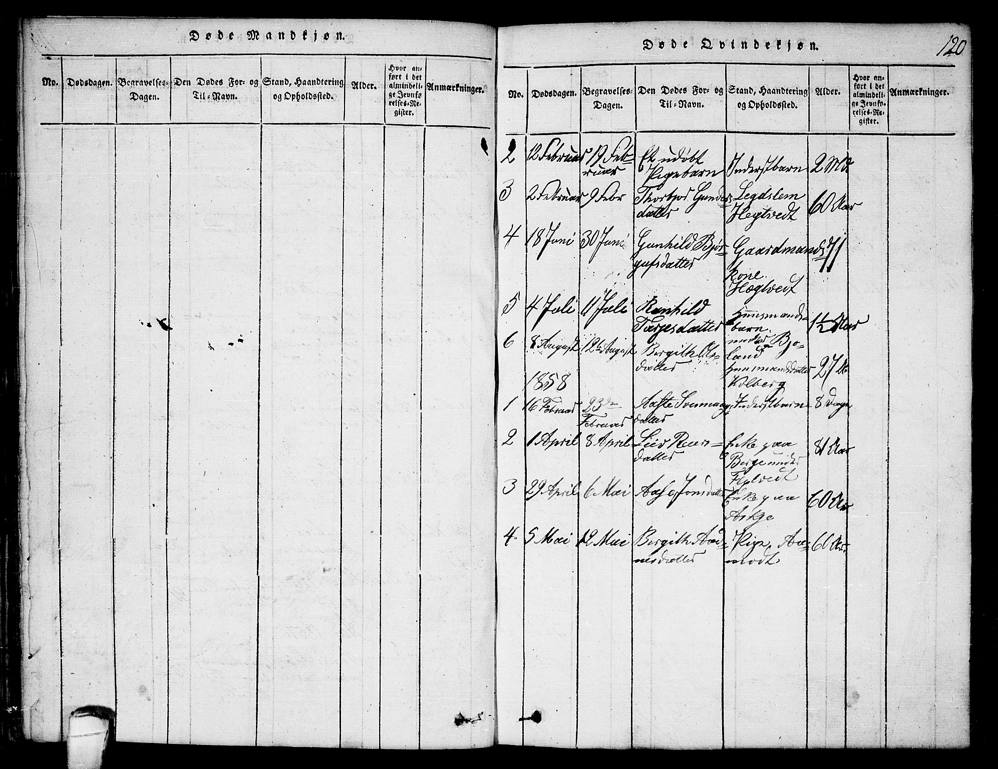 Lårdal kirkebøker, SAKO/A-284/G/Ga/L0001: Parish register (copy) no. I 1, 1815-1861, p. 120