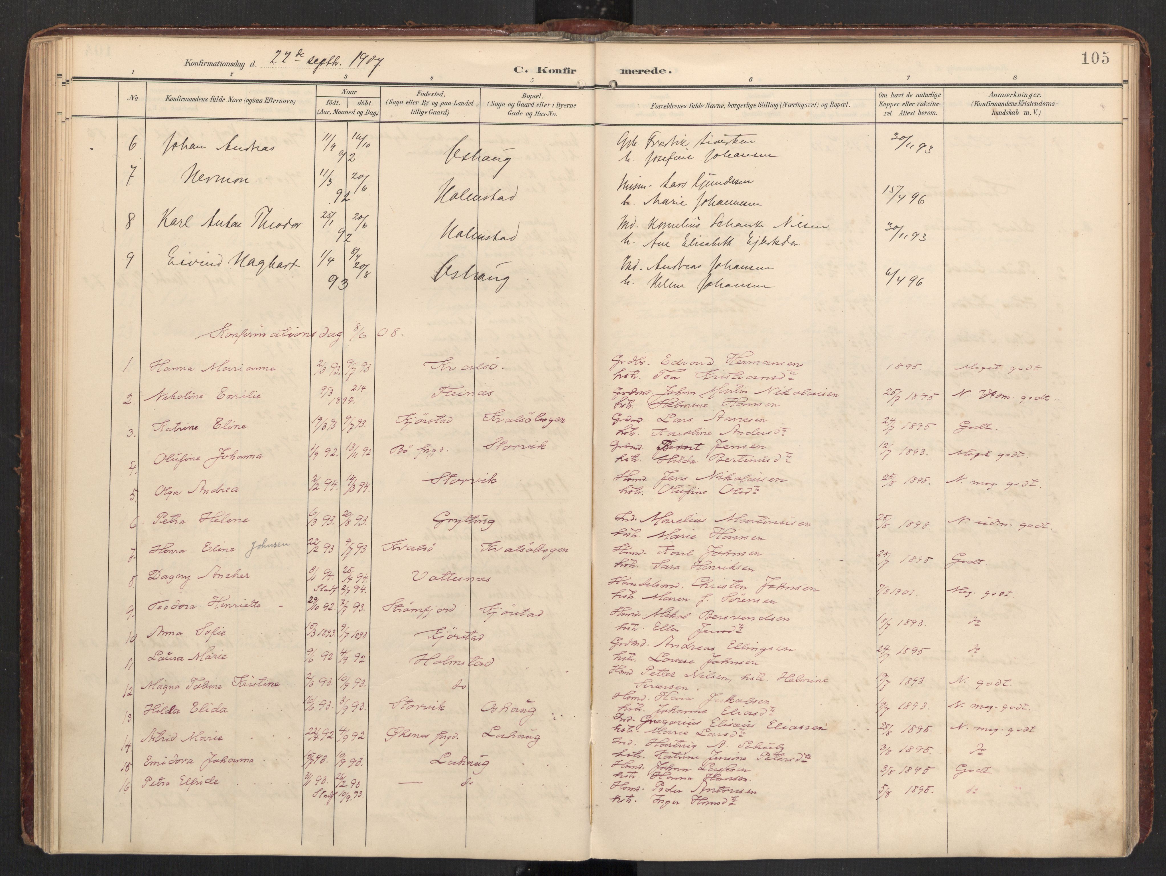 Ministerialprotokoller, klokkerbøker og fødselsregistre - Nordland, SAT/A-1459/890/L1287: Parish register (official) no. 890A02, 1903-1915, p. 105