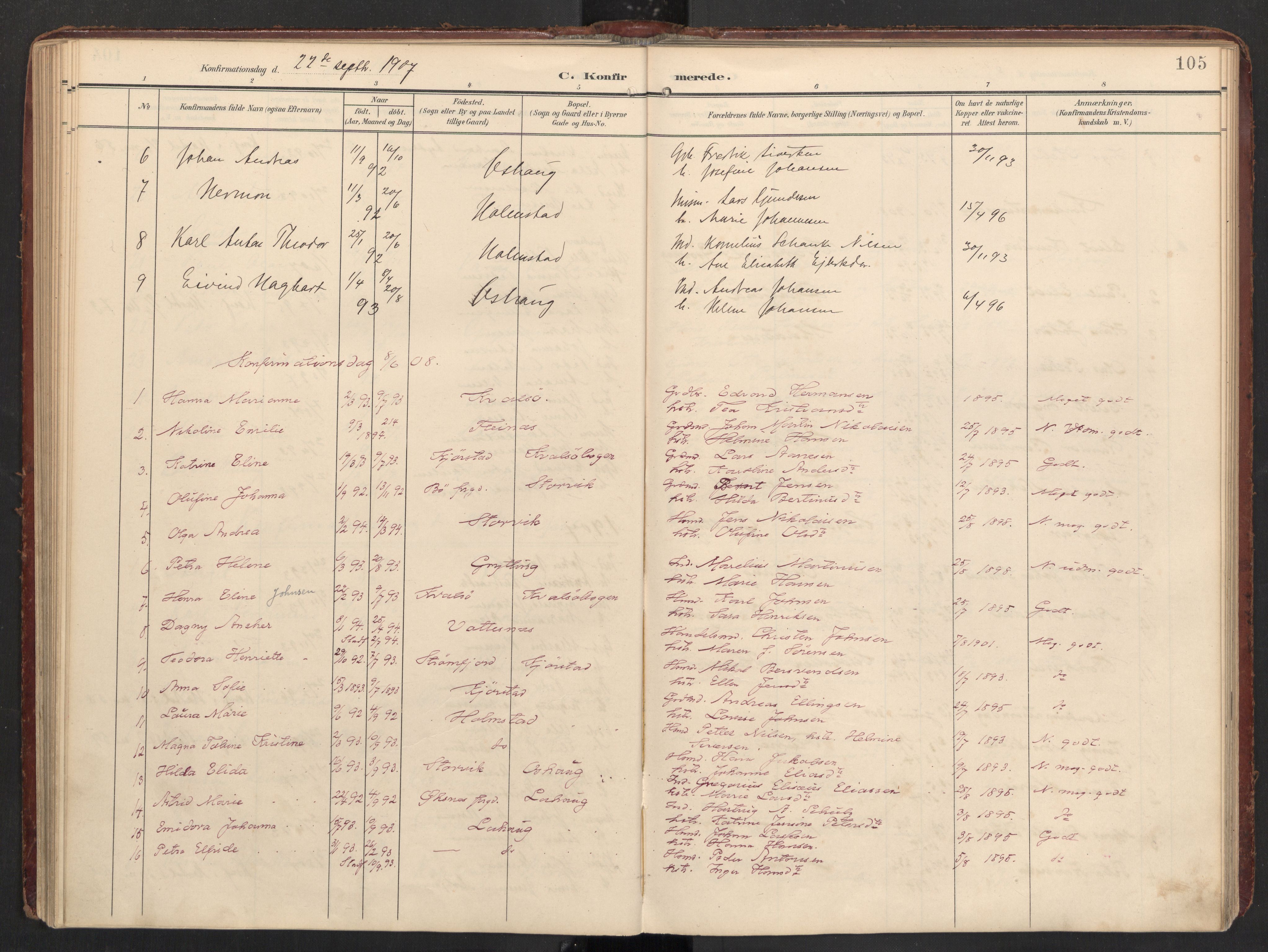 Ministerialprotokoller, klokkerbøker og fødselsregistre - Nordland, AV/SAT-A-1459/890/L1287: Parish register (official) no. 890A02, 1903-1915, p. 105