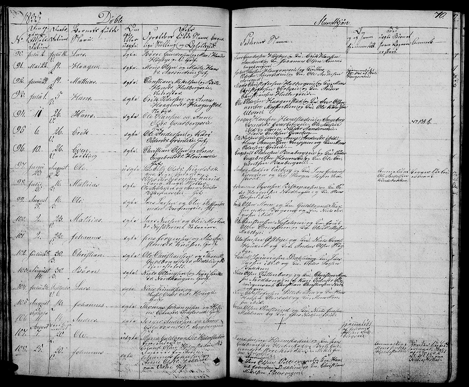 Ringsaker prestekontor, SAH/PREST-014/L/La/L0004: Parish register (copy) no. 4, 1827-1838, p. 70