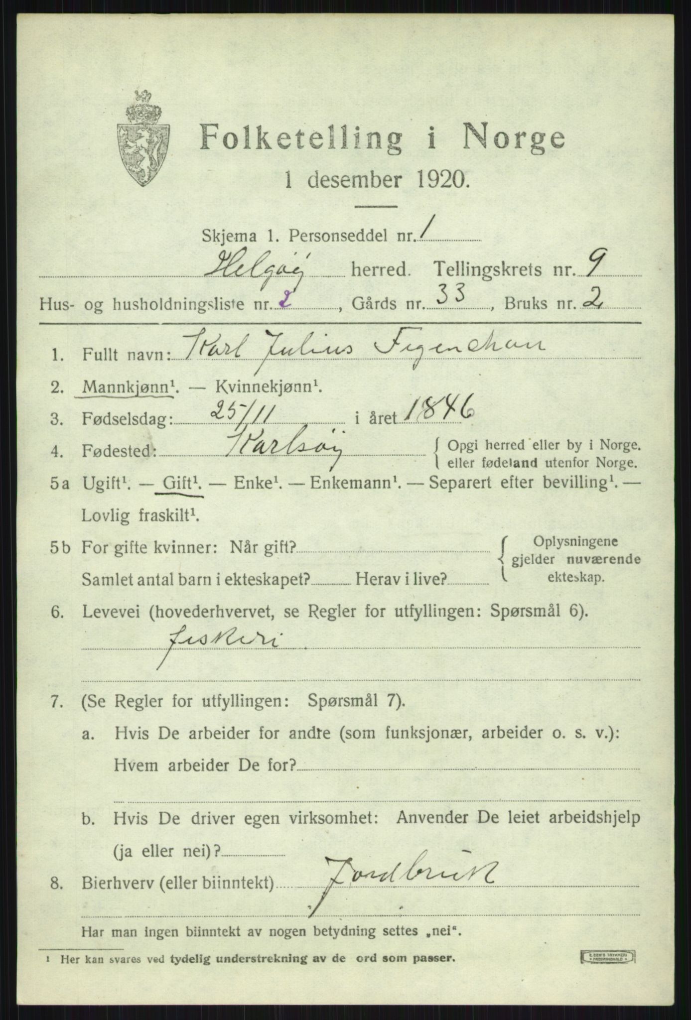 SATØ, 1920 census for Helgøy, 1920, p. 3225