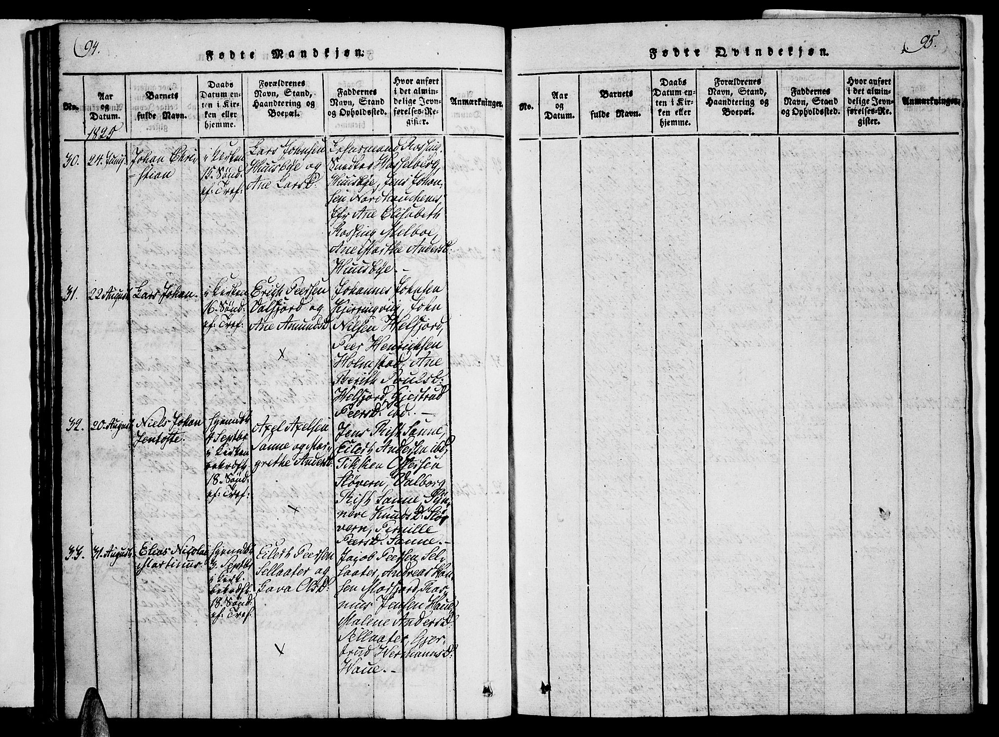 Ministerialprotokoller, klokkerbøker og fødselsregistre - Nordland, AV/SAT-A-1459/888/L1237: Parish register (official) no. 888A05 /1, 1820-1836, p. 94-95