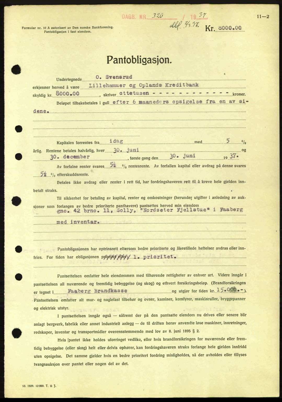 Sør-Gudbrandsdal tingrett, SAH/TING-004/H/Hb/Hbe/L0001: Mortgage book no. B1, 1936-1939, Diary no: : 320/1937