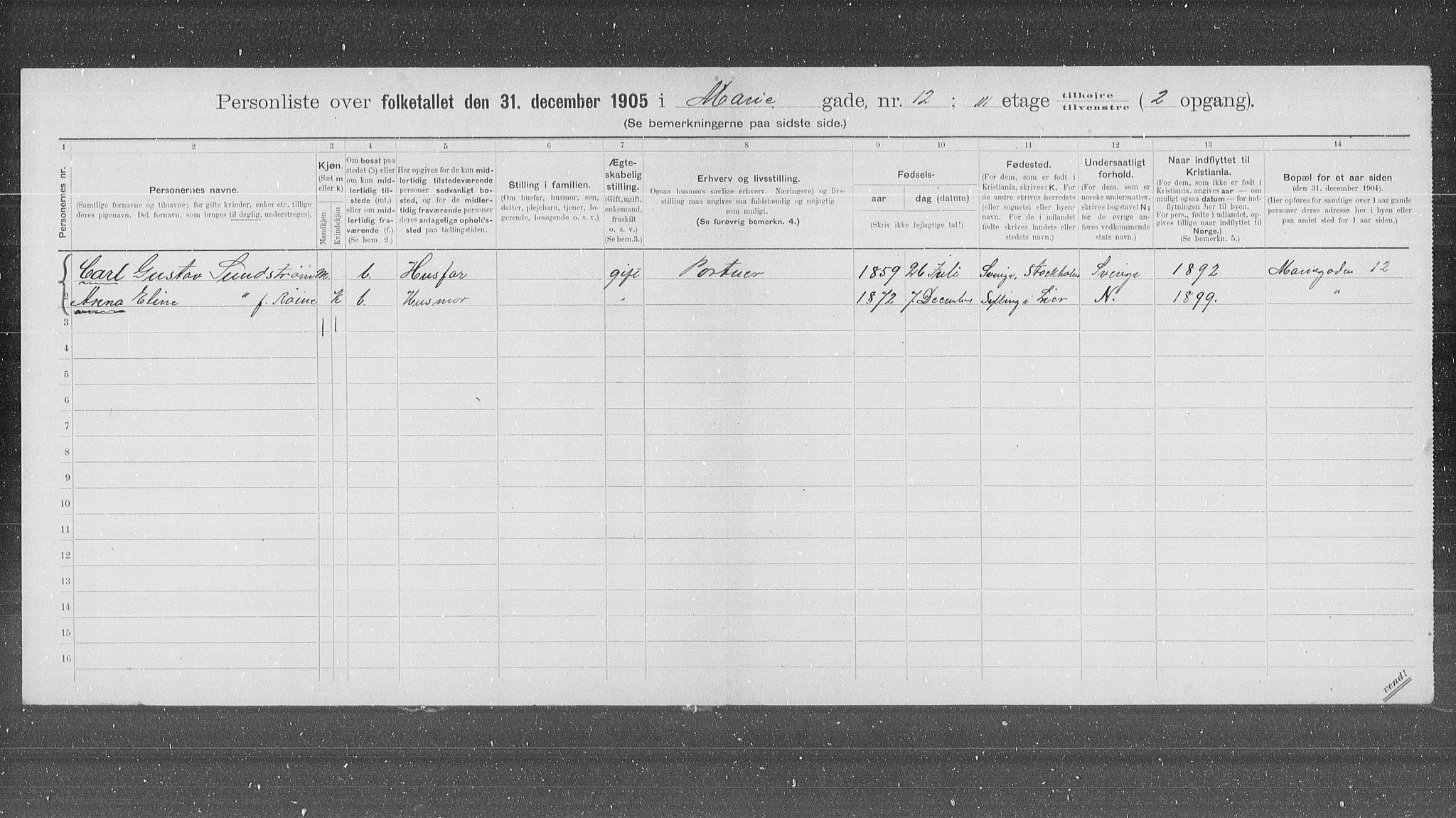 OBA, Municipal Census 1905 for Kristiania, 1905, p. 33064