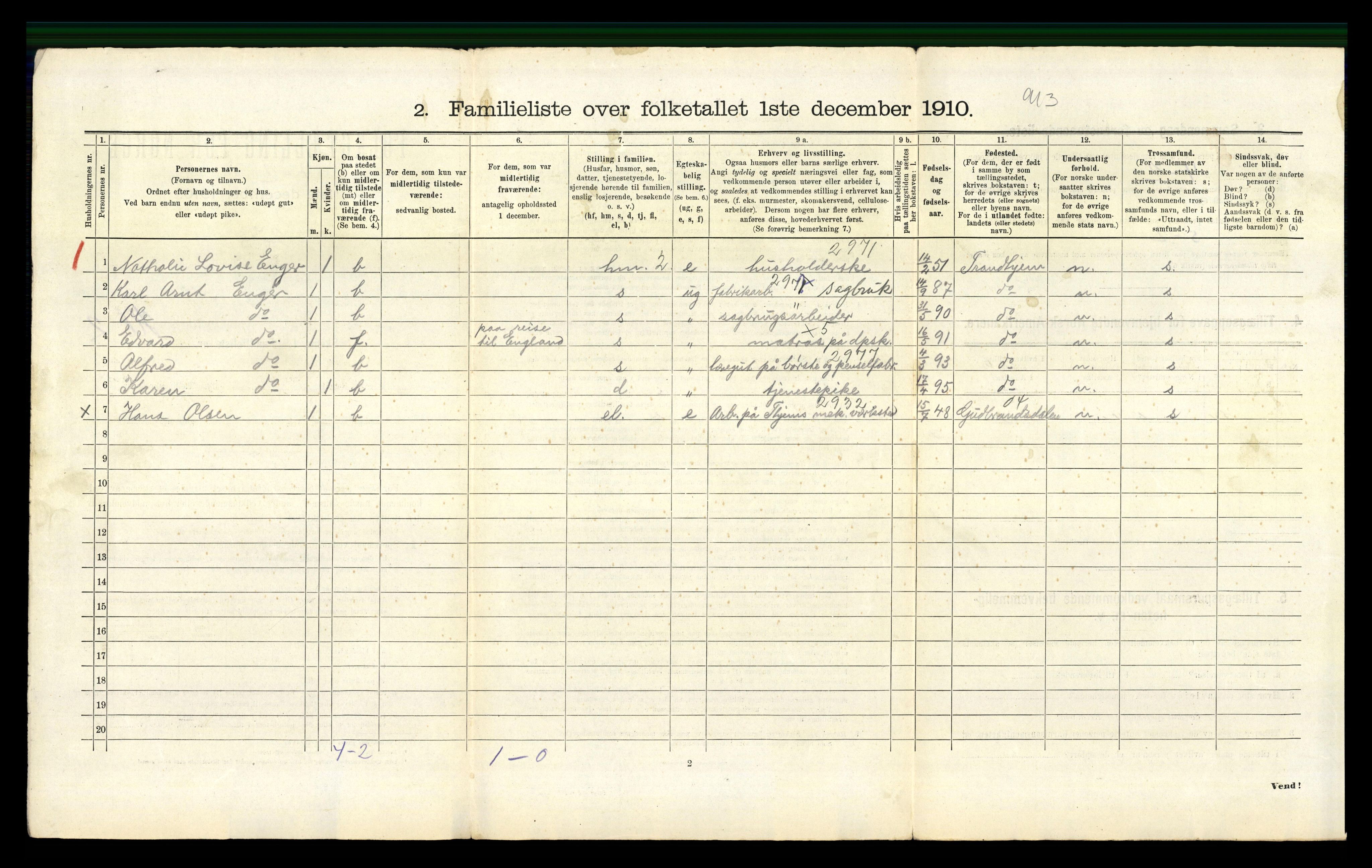 RA, 1910 census for Trondheim, 1910, p. 1182