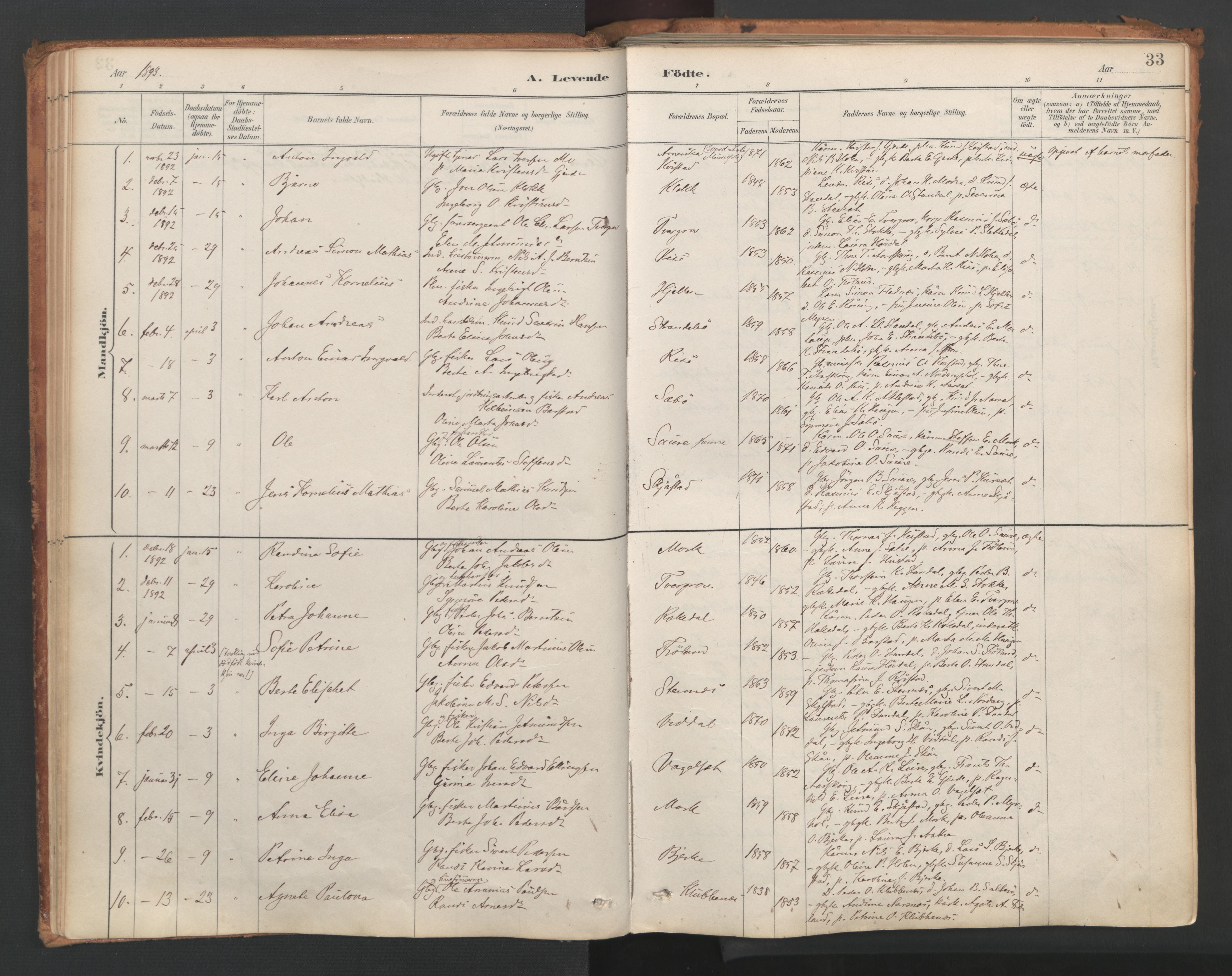 Ministerialprotokoller, klokkerbøker og fødselsregistre - Møre og Romsdal, AV/SAT-A-1454/515/L0211: Parish register (official) no. 515A07, 1886-1910, p. 33