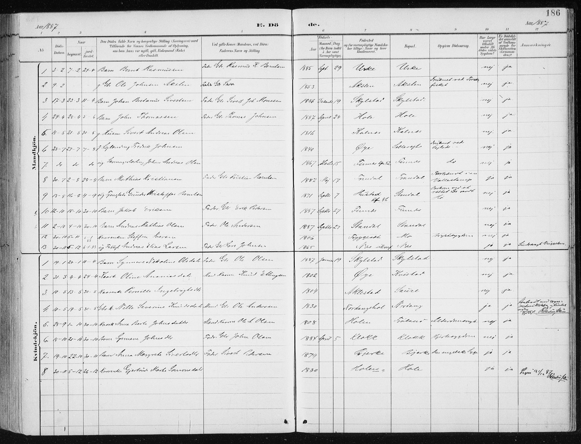 Ministerialprotokoller, klokkerbøker og fødselsregistre - Møre og Romsdal, AV/SAT-A-1454/515/L0215: Parish register (copy) no. 515C02, 1884-1906, p. 186