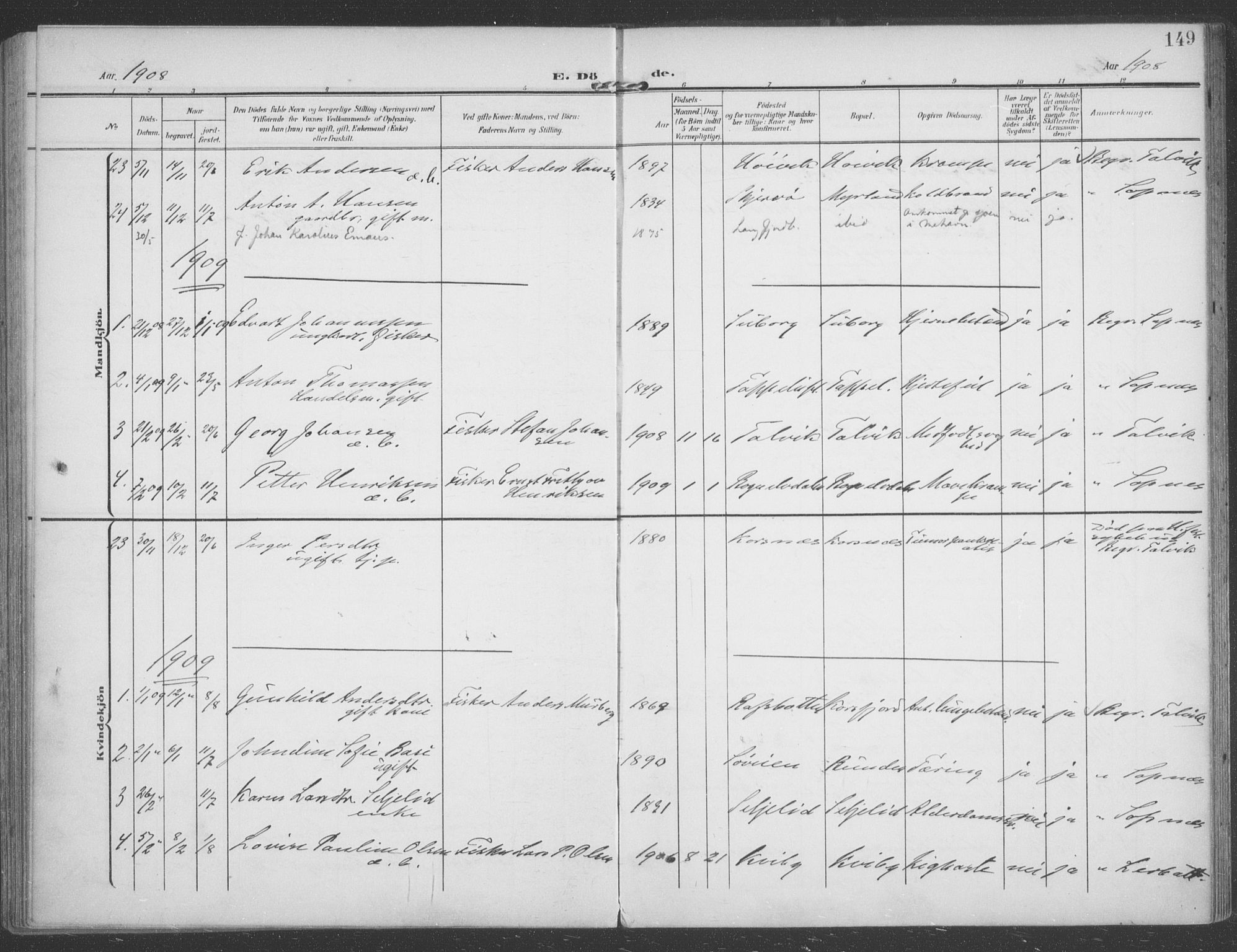 Talvik sokneprestkontor, SATØ/S-1337/H/Ha/L0017kirke: Parish register (official) no. 17, 1906-1915, p. 149