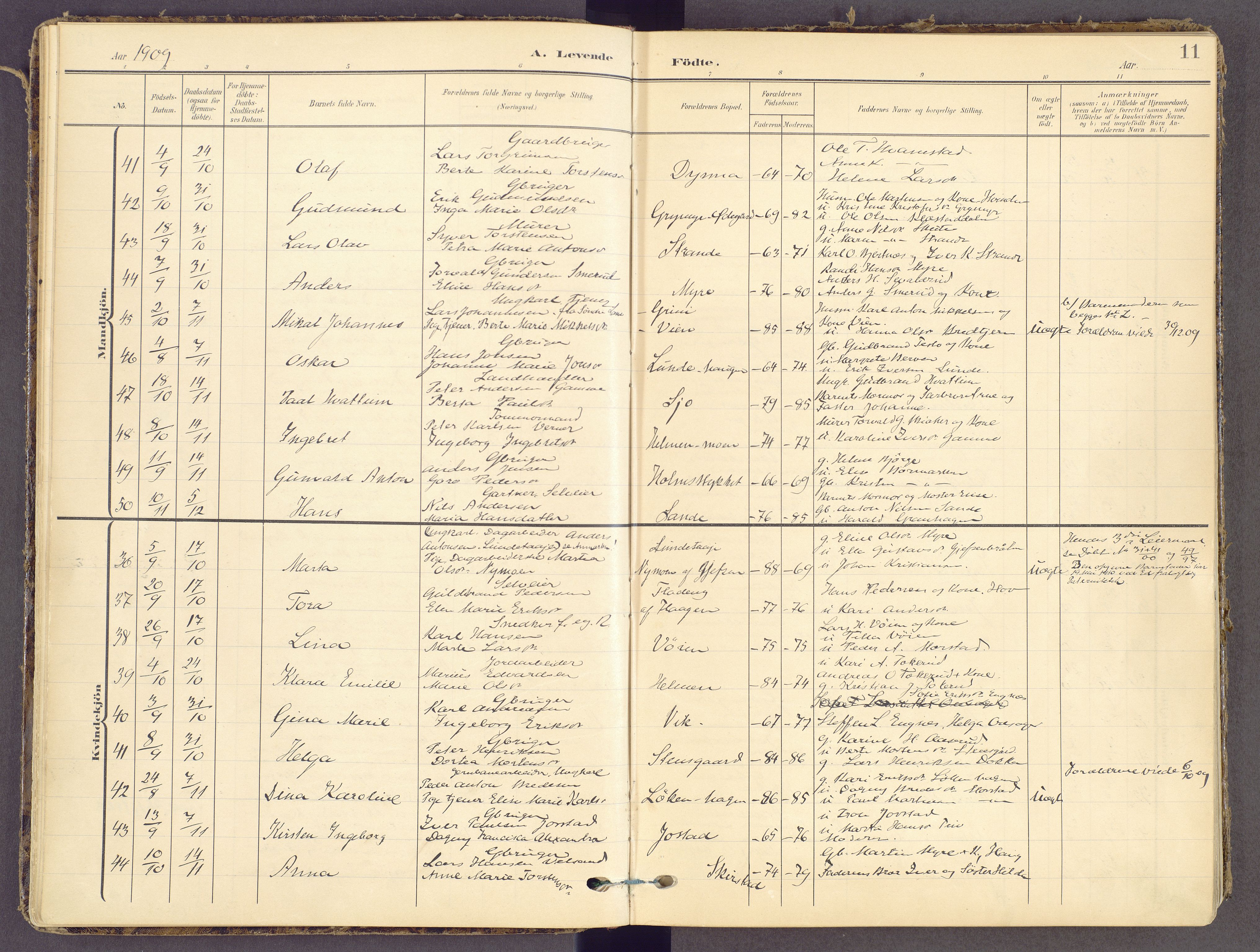 Gran prestekontor, SAH/PREST-112/H/Ha/Haa/L0021: Parish register (official) no. 21, 1908-1932, p. 11