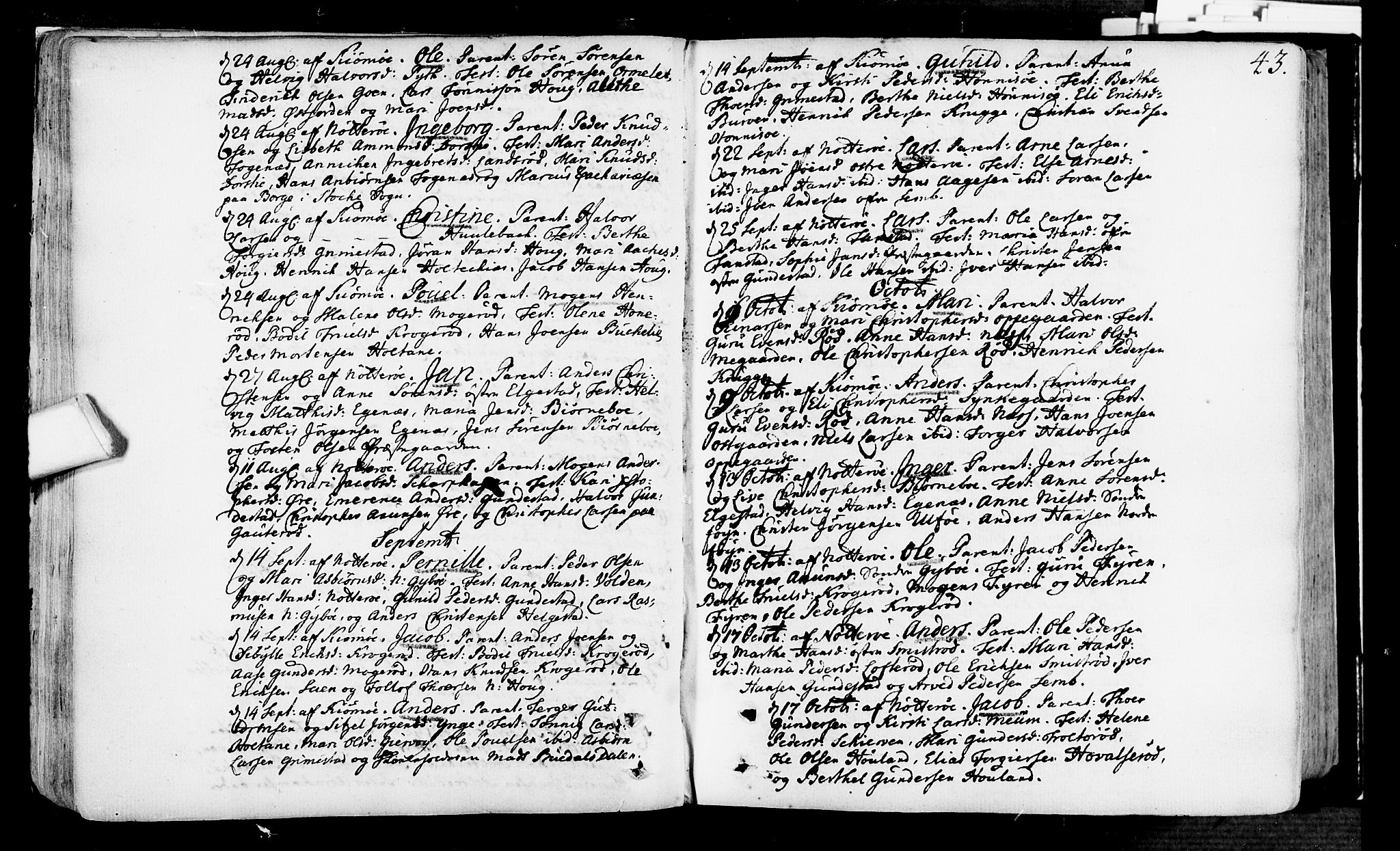 Nøtterøy kirkebøker, SAKO/A-354/F/Fa/L0002: Parish register (official) no. I 2, 1738-1790, p. 43