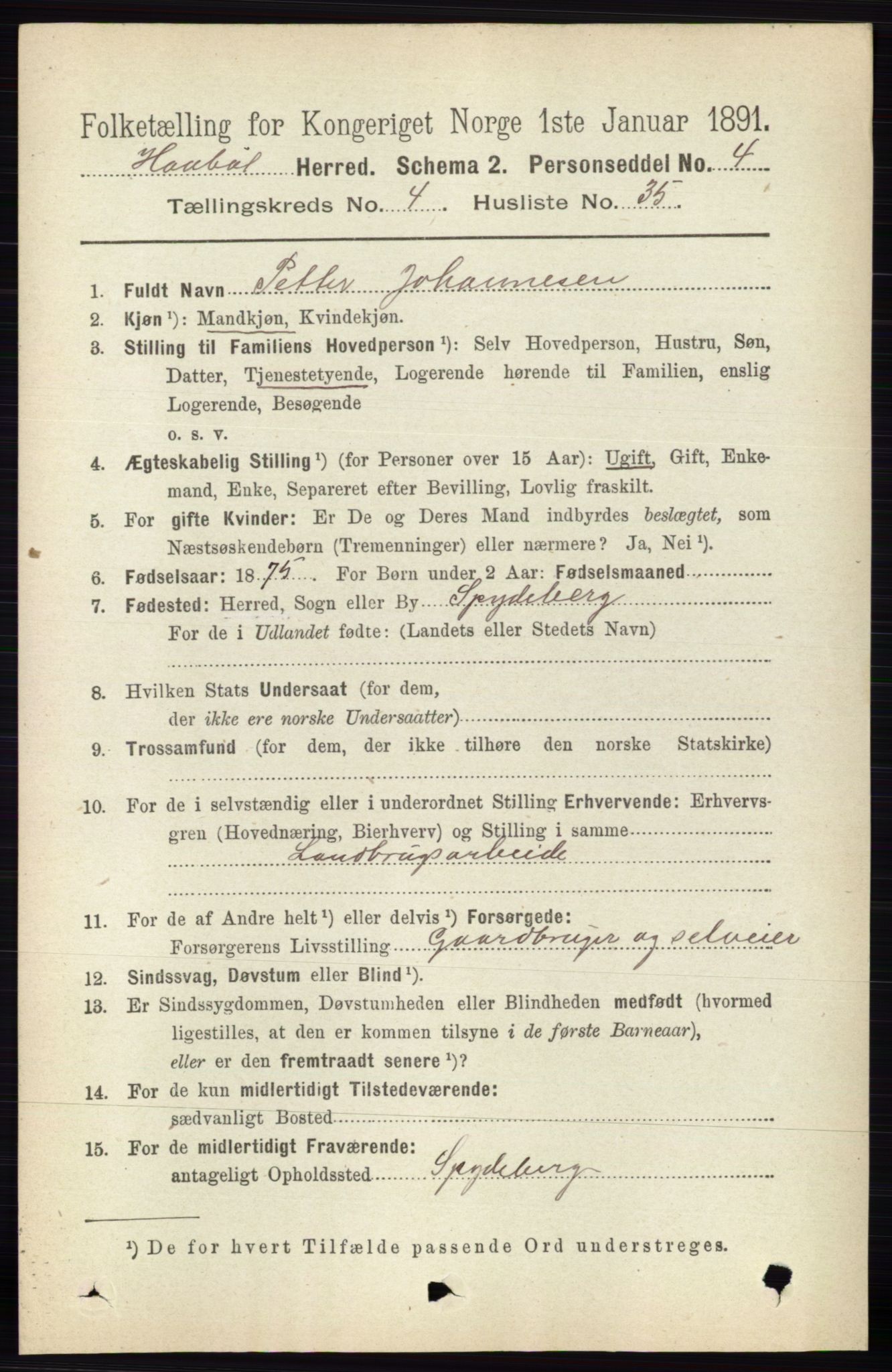 RA, 1891 census for 0138 Hobøl, 1891, p. 2618