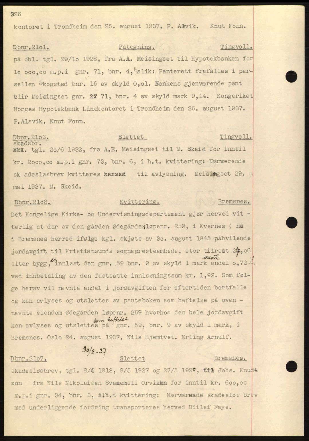 Nordmøre sorenskriveri, AV/SAT-A-4132/1/2/2Ca: Mortgage book no. C80, 1936-1939, Diary no: : 2101/1937