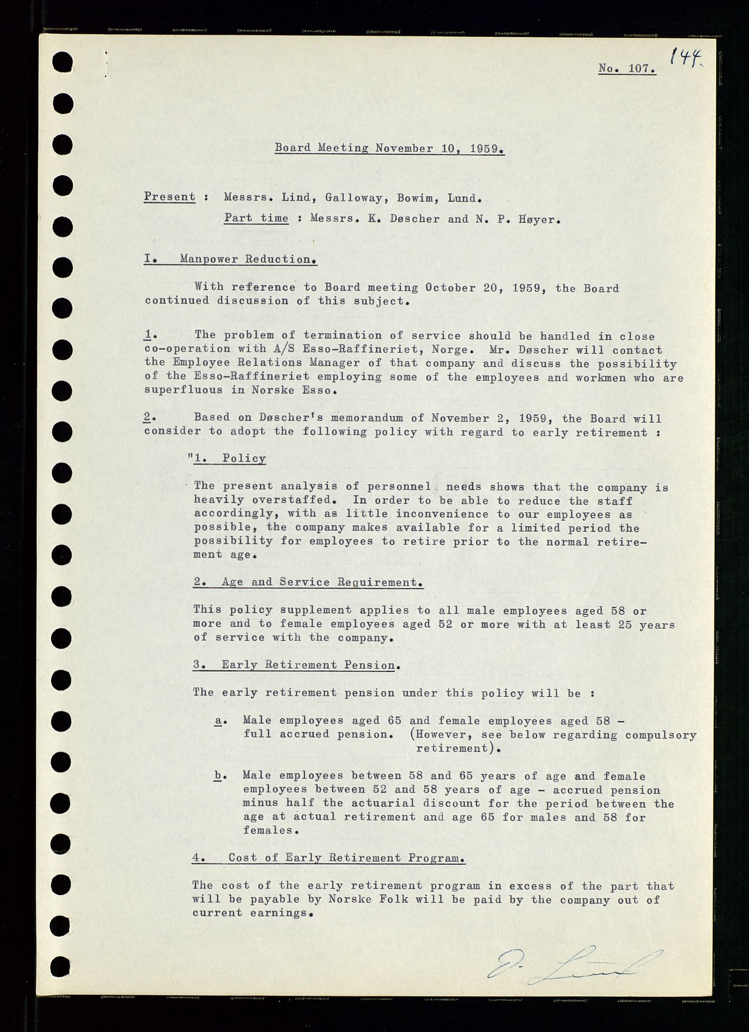 Pa 0982 - Esso Norge A/S, AV/SAST-A-100448/A/Aa/L0001/0001: Den administrerende direksjon Board minutes (styrereferater) / Den administrerende direksjon Board minutes (styrereferater), 1958-1959, p. 144